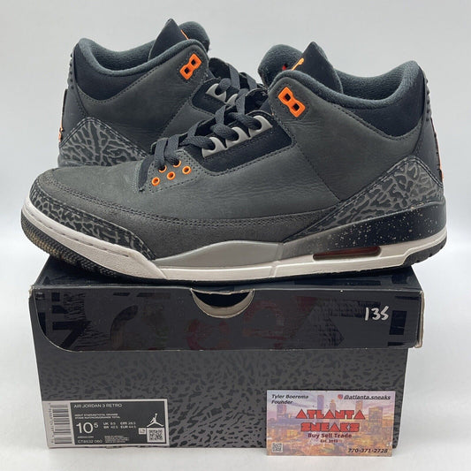 Size 10.5 - Air Jordan 3 Fear Black Grey Orange Suede Leather (CR8532-080