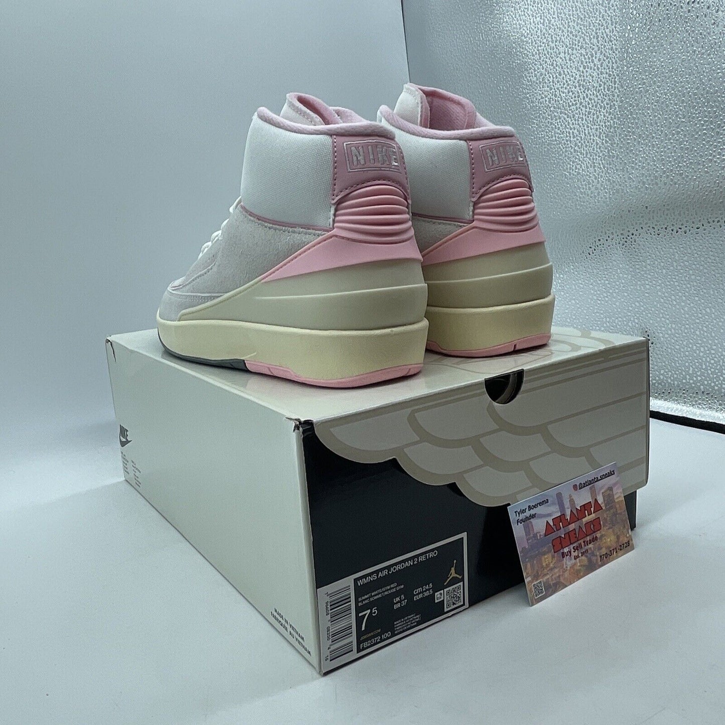 Size 7.5W - Air Jordan 2 Retro Soft Pink White Grey Red Suede (FB2372-100)