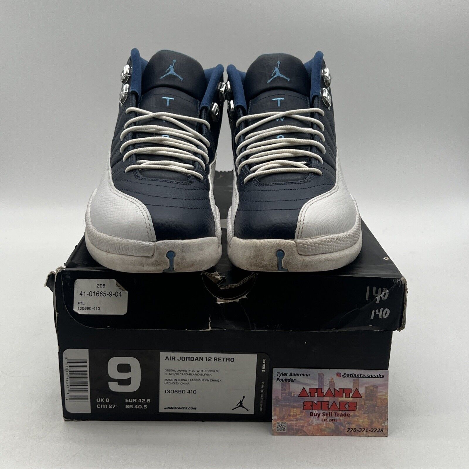 Size 9 - Air Jordan 12 Retro 2012 Obsidian White Navy Leather (130690-410)