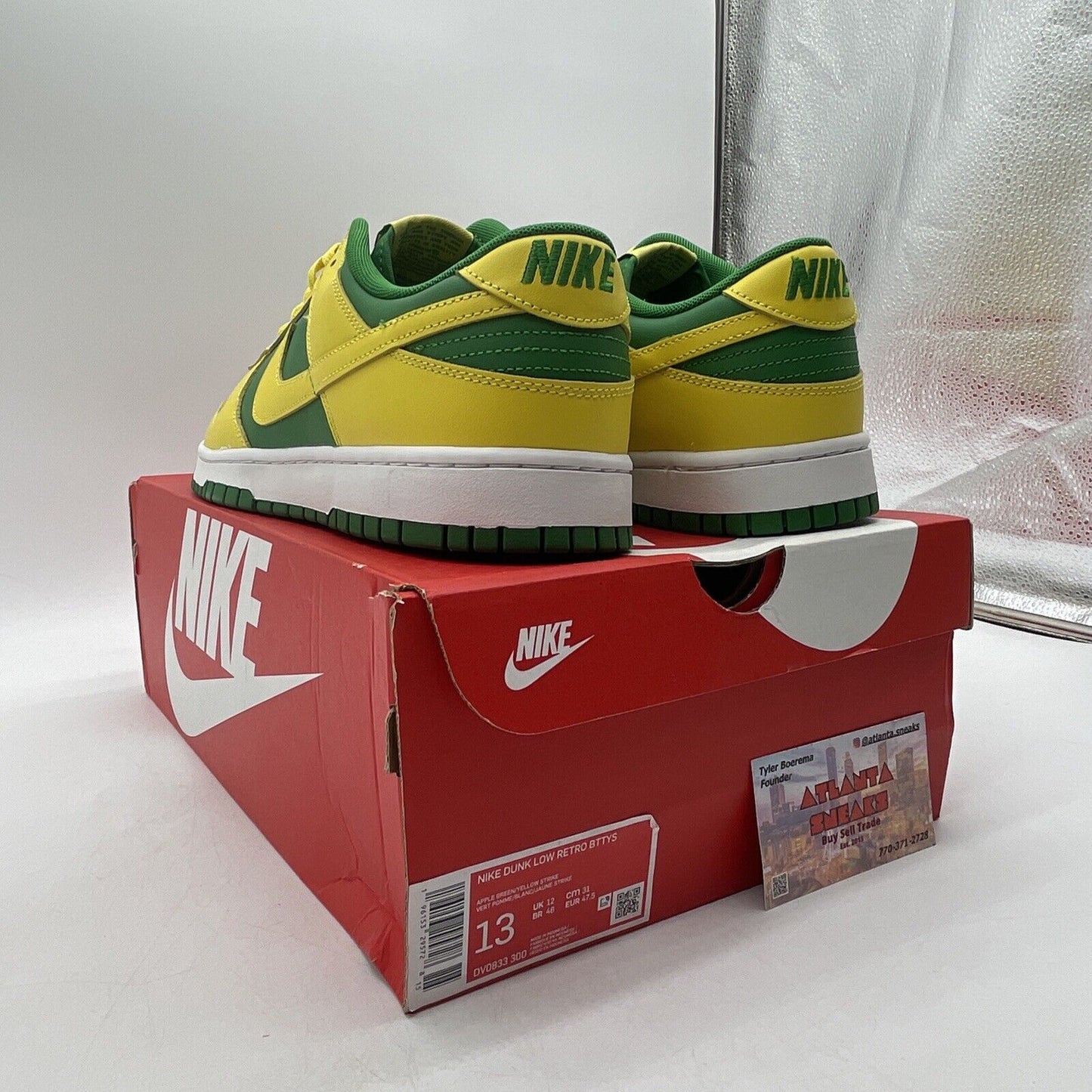 Size 13 - Nike Dunk Low Reverse Brazil Yellow Green White Leather (DV033-300)