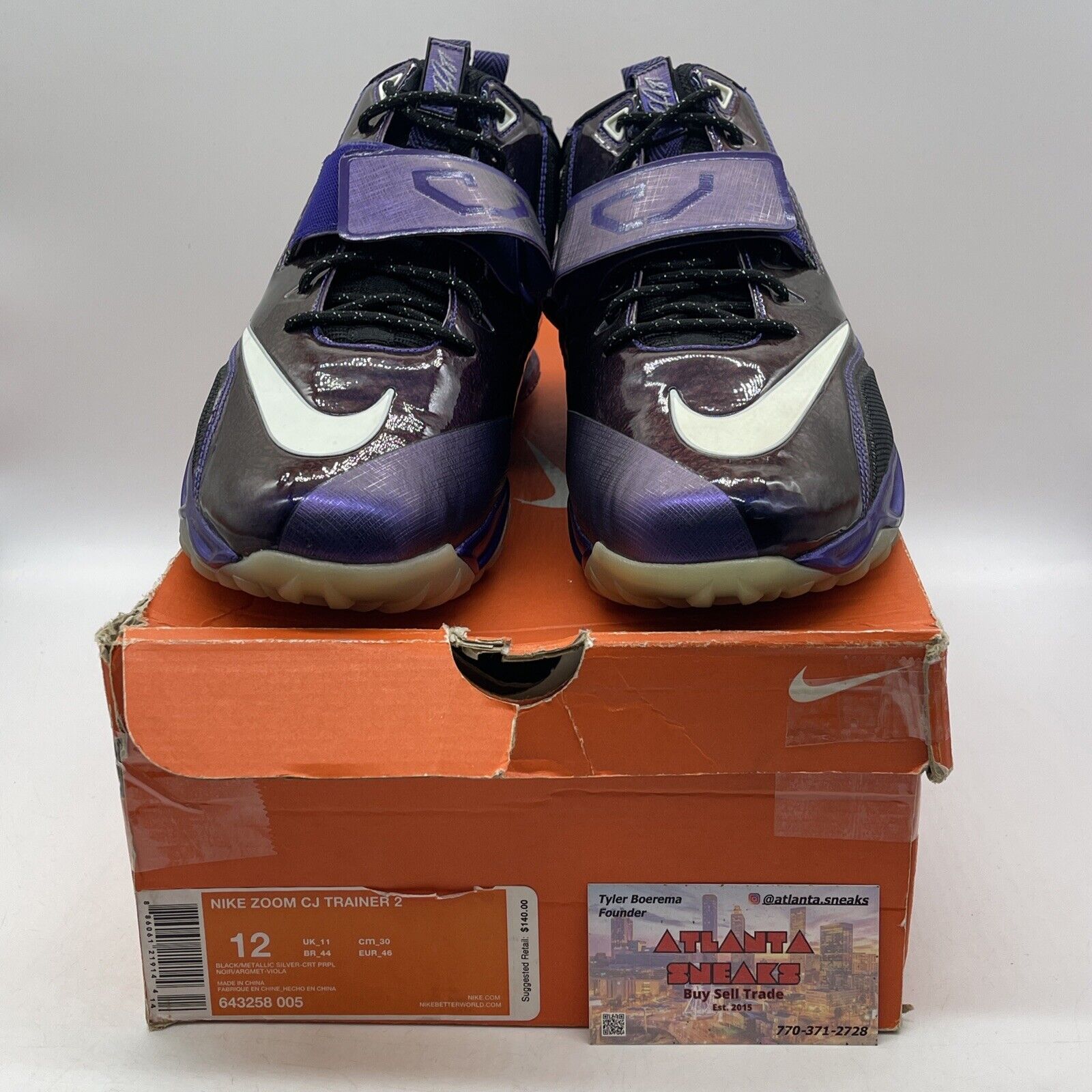 Size 12 - Nike Zoom CJ Trainer 2 Black White Purple Leather (643258-005)