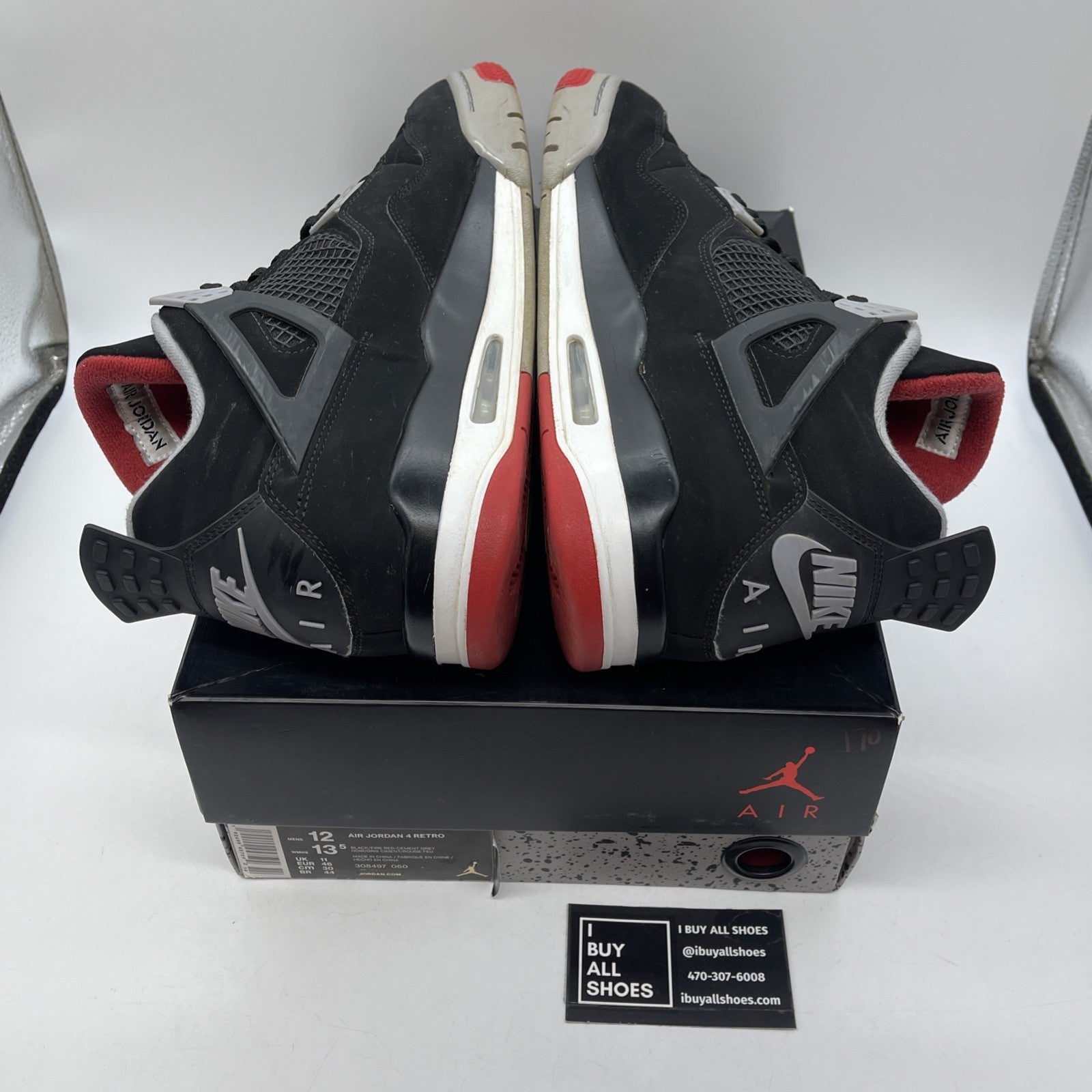 Size 12 - Jordan 4 Retro OG Mid Bred Black Grey Red White Suede (308497-060)