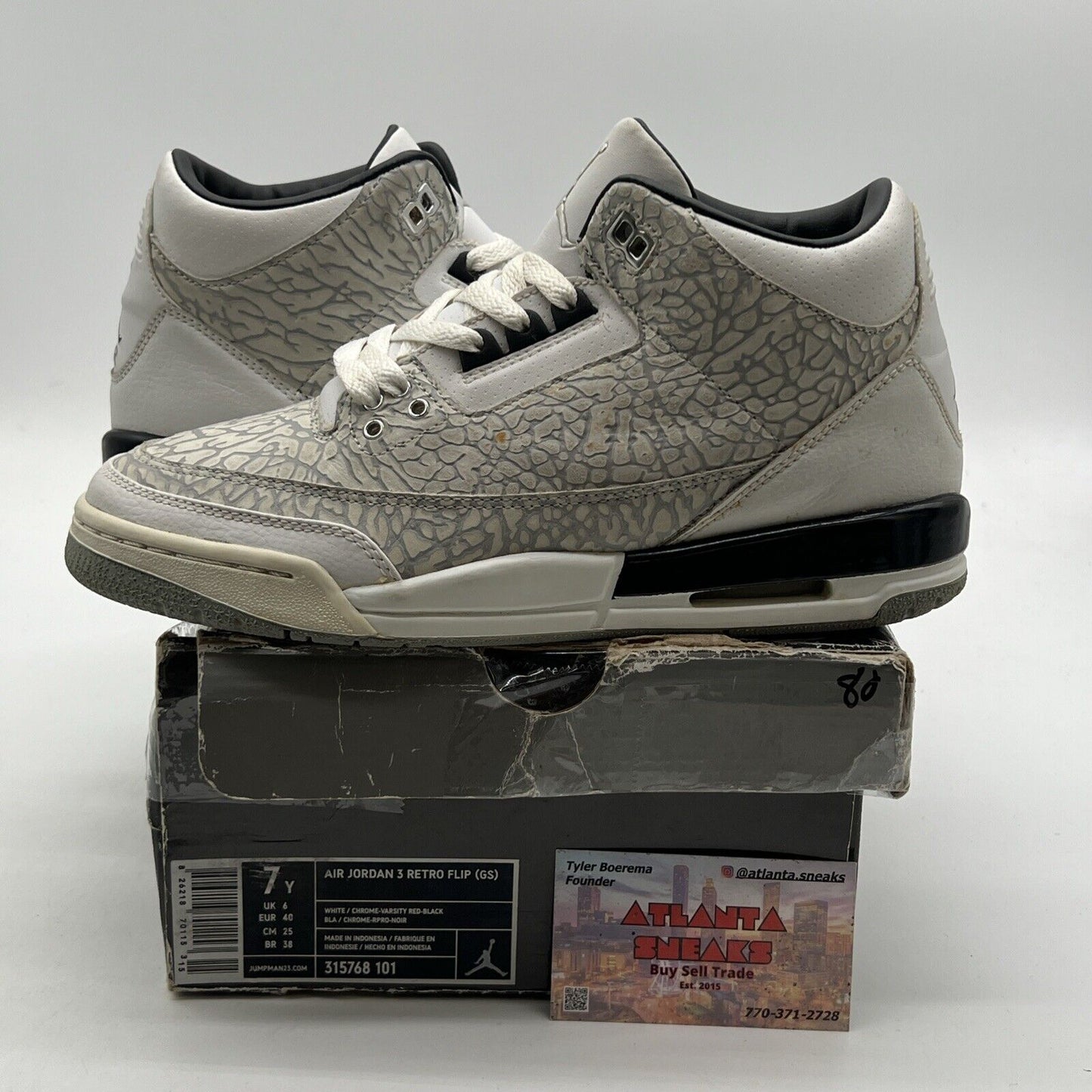 Size 7Y - Air Jordan 3 Retro FLIP GS - (315768-101) - White Chrome Black