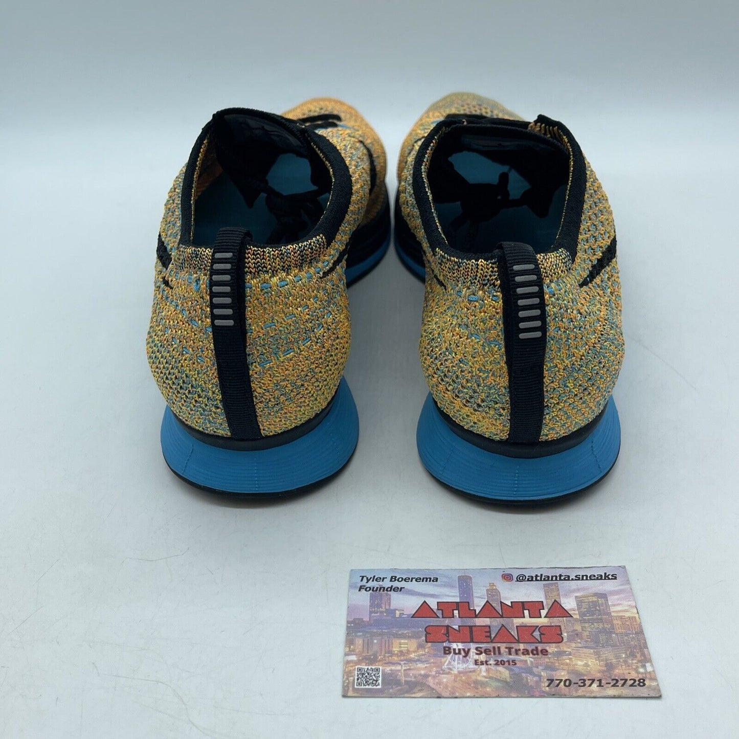 Size 11 - Nike Flyknit Racer Sherbet Yellow Blue Black (526628-800)