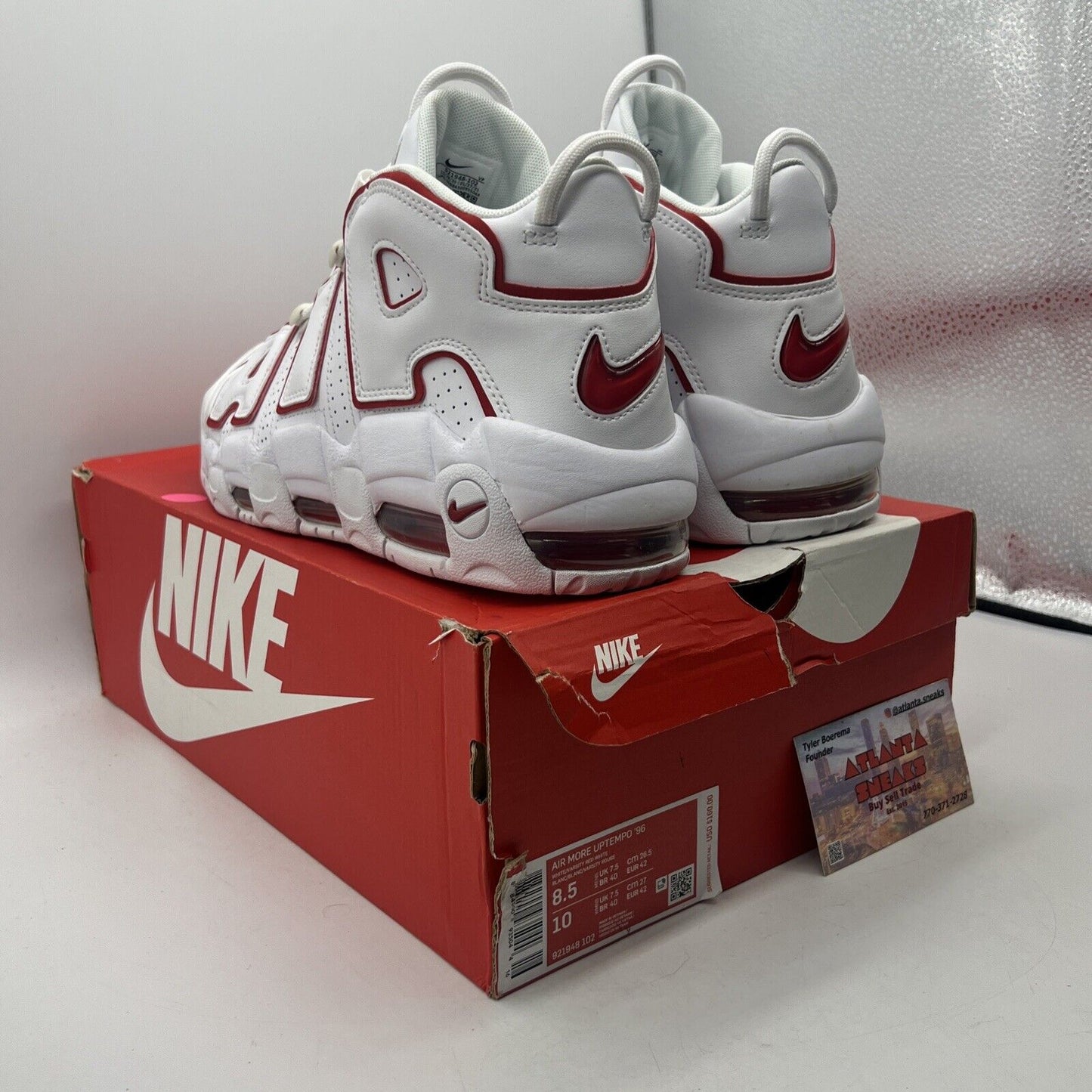 Size 8.5 - Nike Air More Uptempo White Varsity Red 2018 White Leather 921948-102