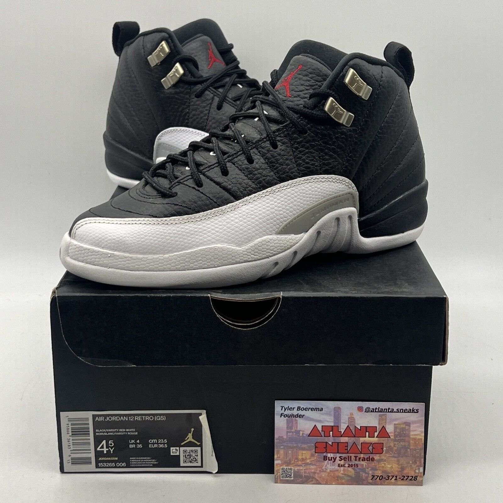 Size 4.5 - Jordan 12 Retro Mid Playoff Black White Leather (153265-006)