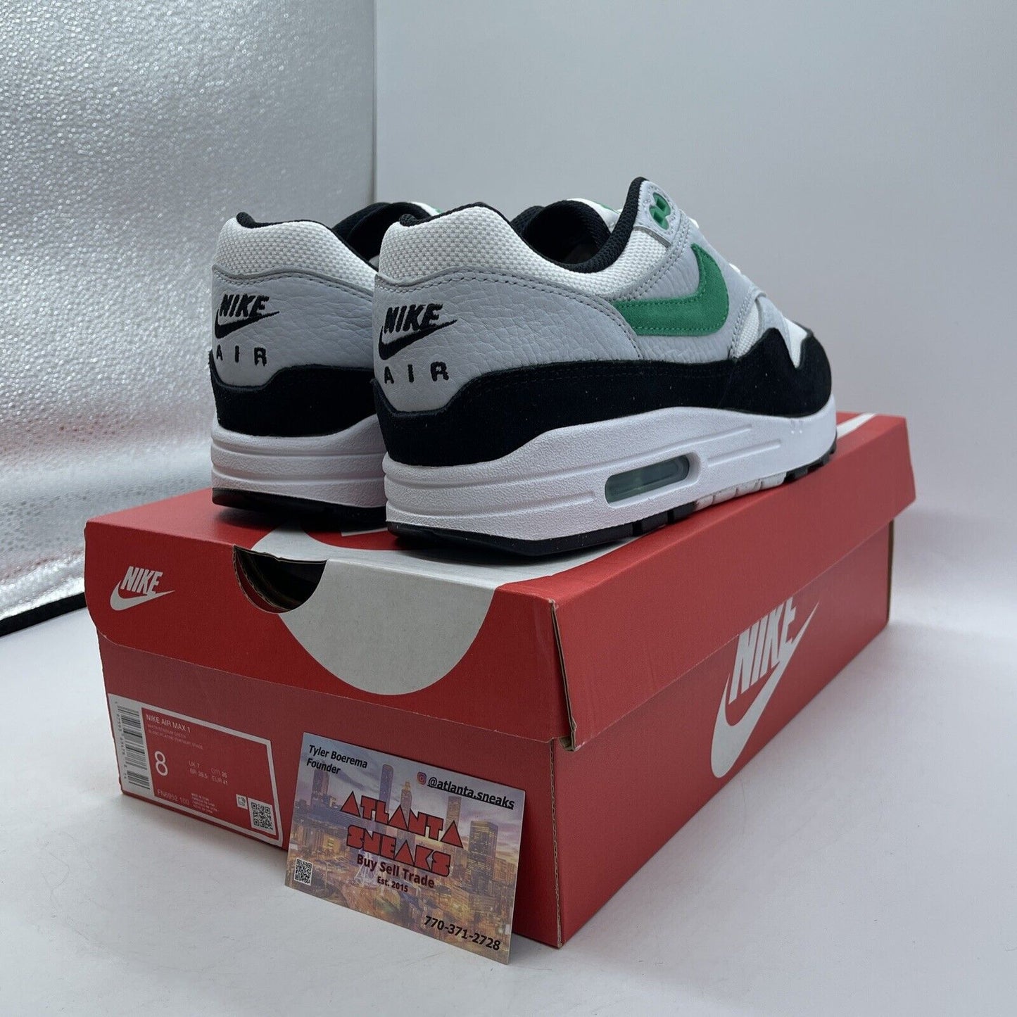 Size 8 - Nike Air Max 1 Low Stadium Green White Black Suede (FN6952-100)