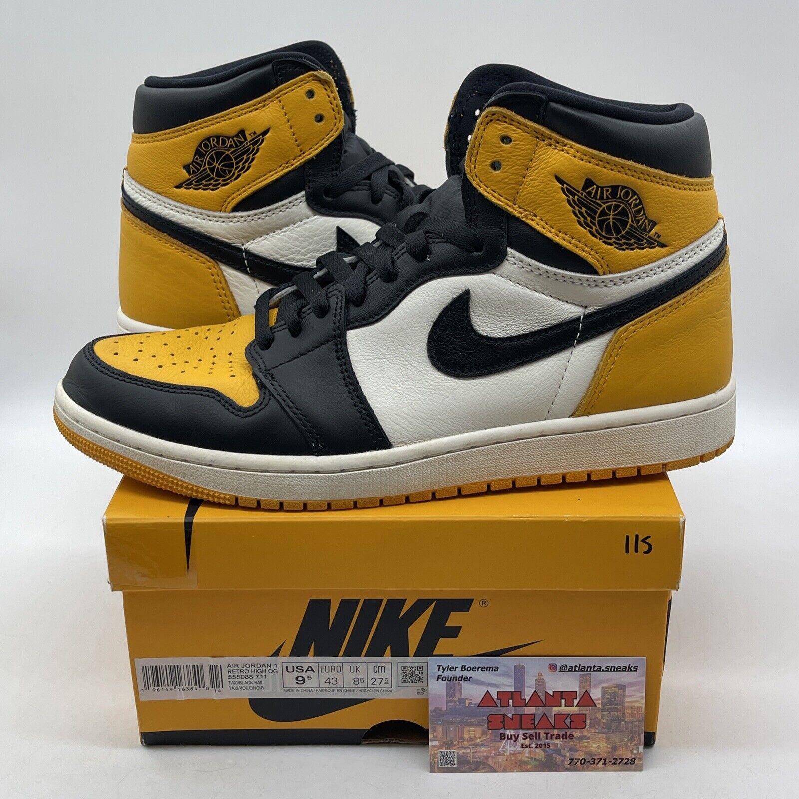 Size 9.5 - Jordan 1 Retro OG High Yellow Toe White Black Leather (555088-711)