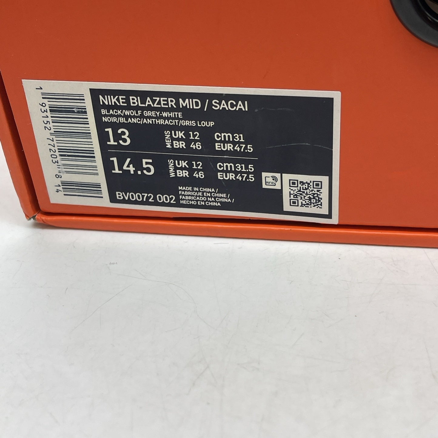 Size 13 - sacai x Nike Blazer Mid Black Grey (BV0072-002)