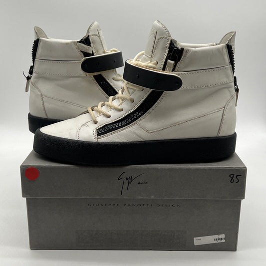 Size 10.5 - White Leather GUISEPPE ZANOTTI High Top Sneakers w/ Dbl Zippers