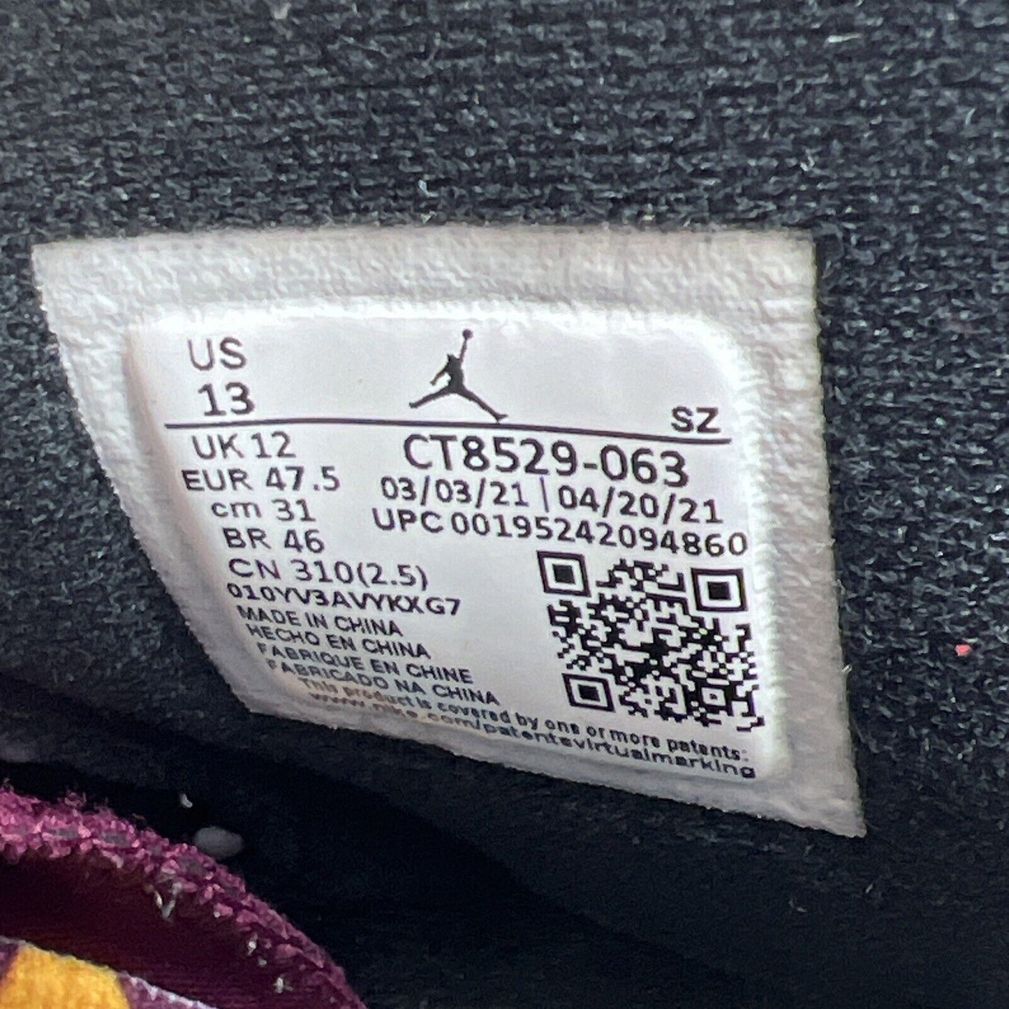 Size 13 - Jordan 6 Bordeaux Black Grey Maroon Yellow Suede (CT8529-063)