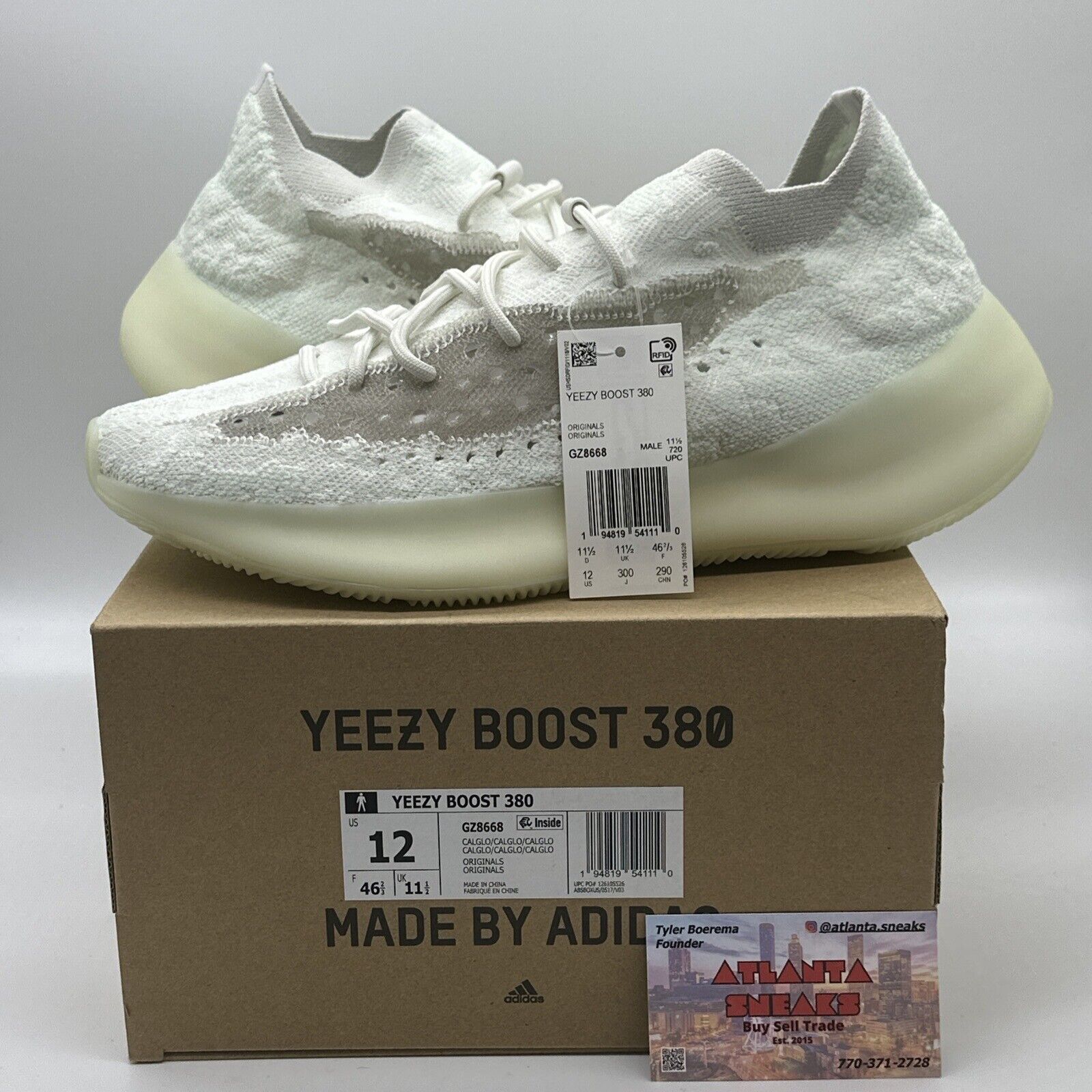 Size 12 - adidas Yeezy Boost 380 Calcite Glow Gid White Green Comfy New OG All