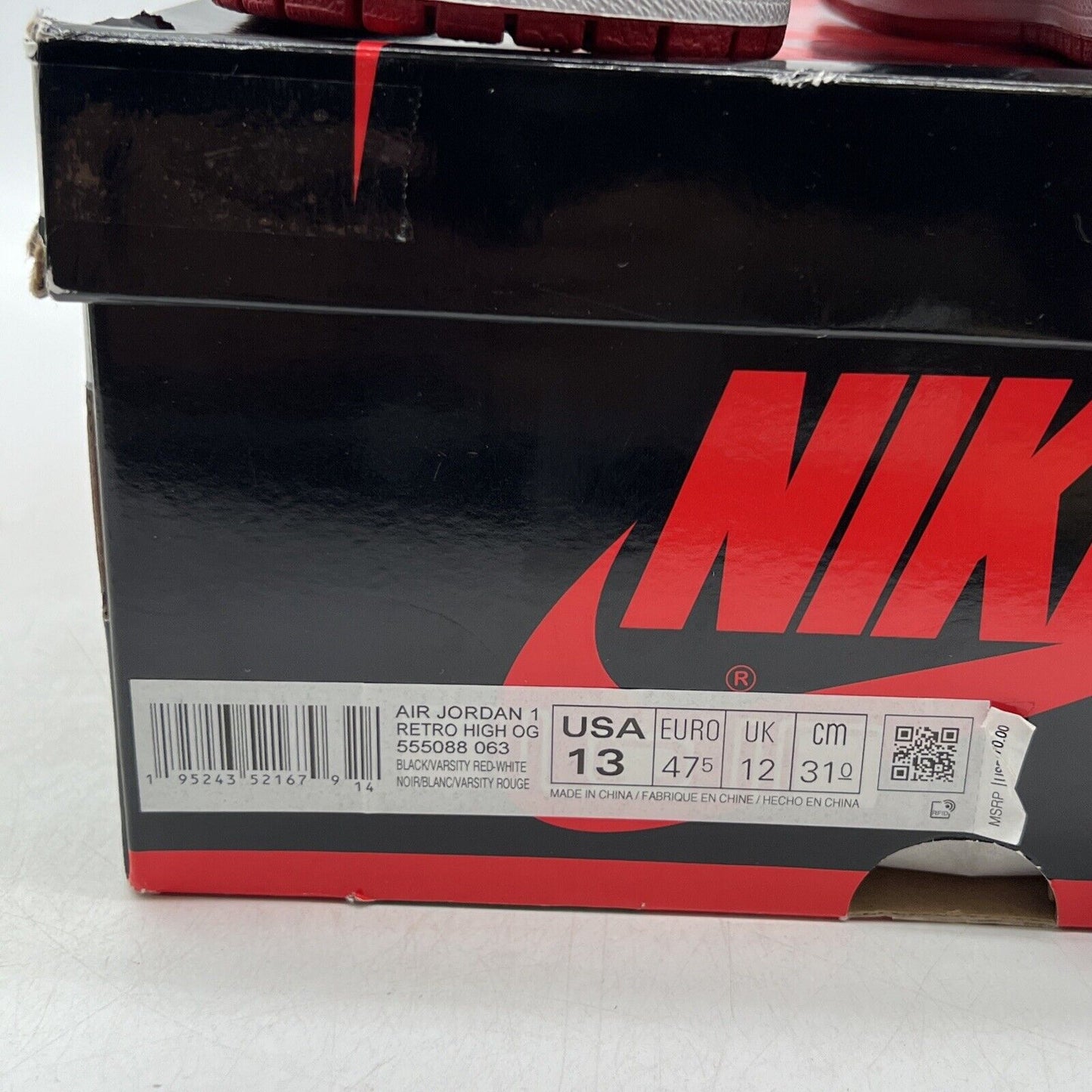 Size 13 - Jordan 1 Retro OG High Patent Bred Black Red White (555088-063)