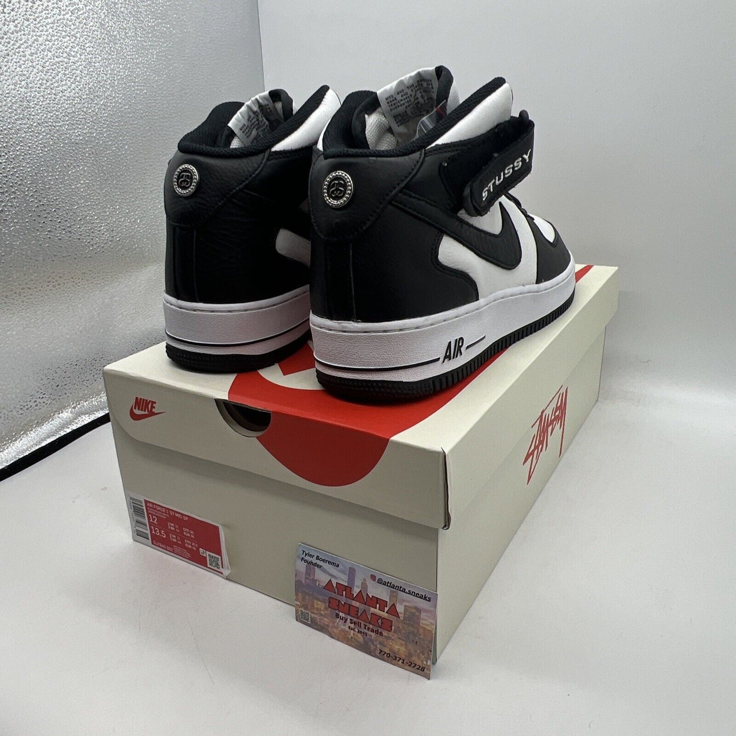 Size 12 - Nike Air Force 1 Mid x Stussy White Black 2022 Brand New Og All