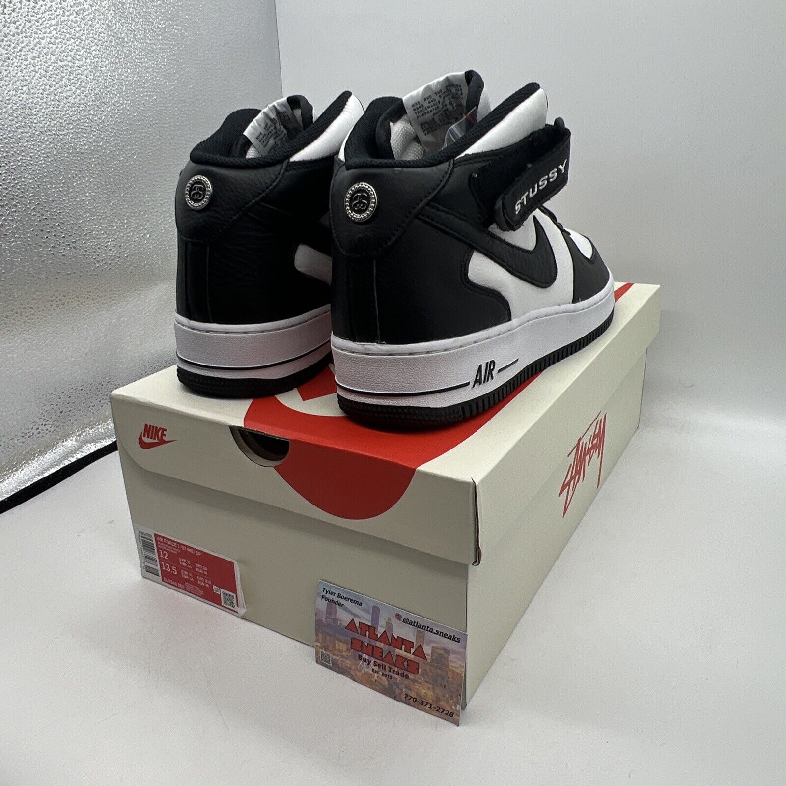 Size 12 - Nike Air Force 1 Mid x Stussy White Black 2022 Brand New Og All