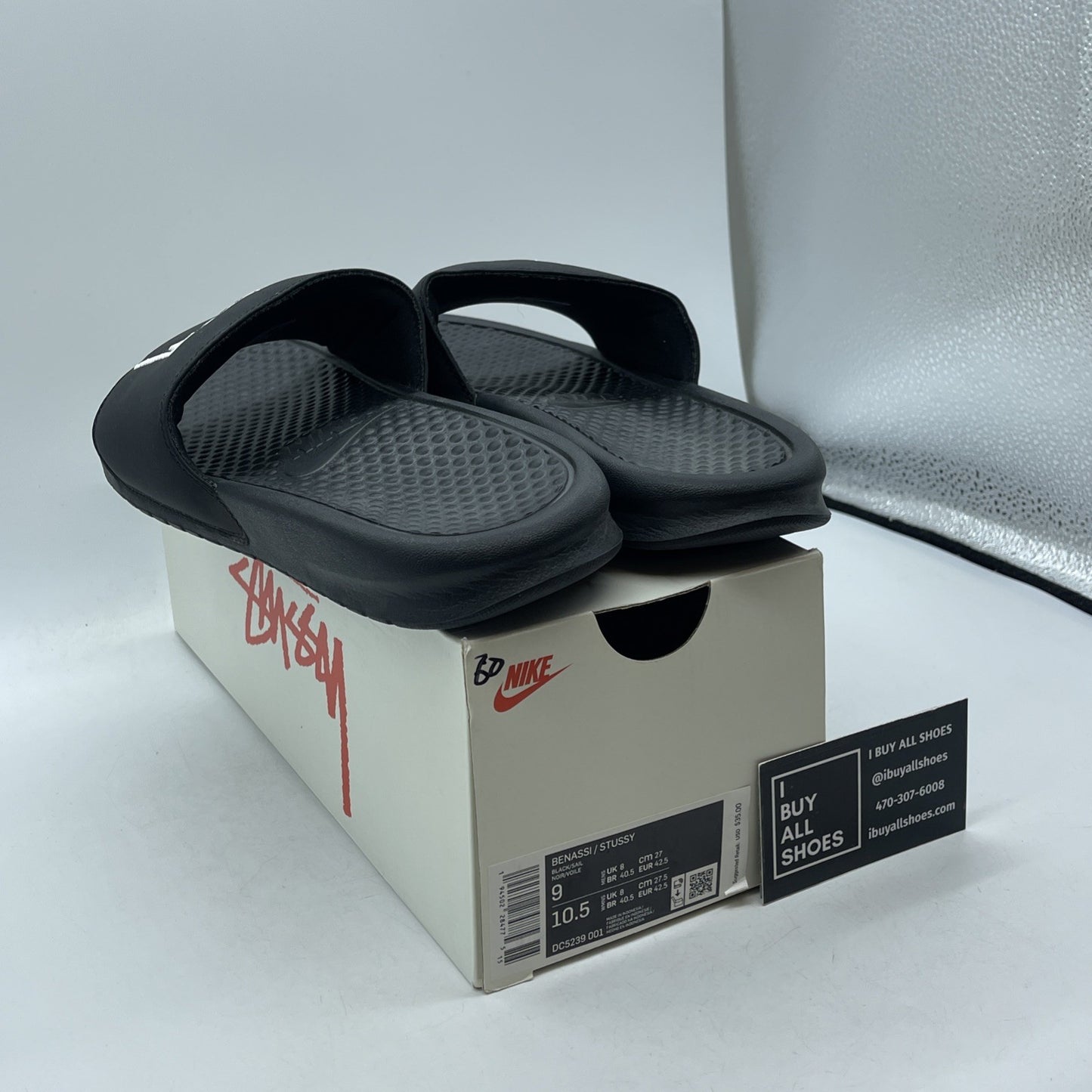 Size 9 - Nike x Stussy Benassi Slide Black Suede Rubber (DC5239-001)