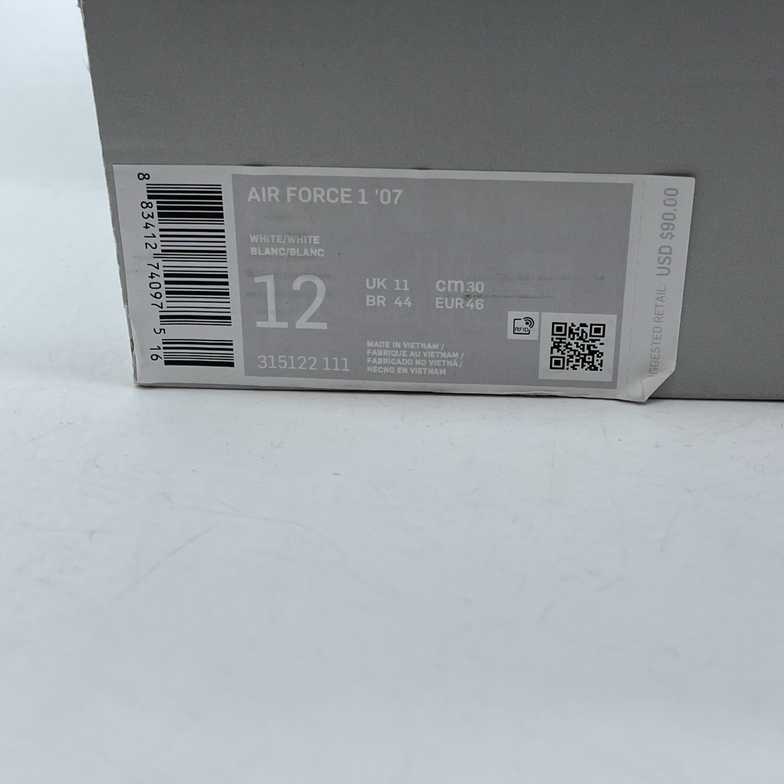 Size 12 - Nike Air Force 1 Low '07 White Leather (315122-111)