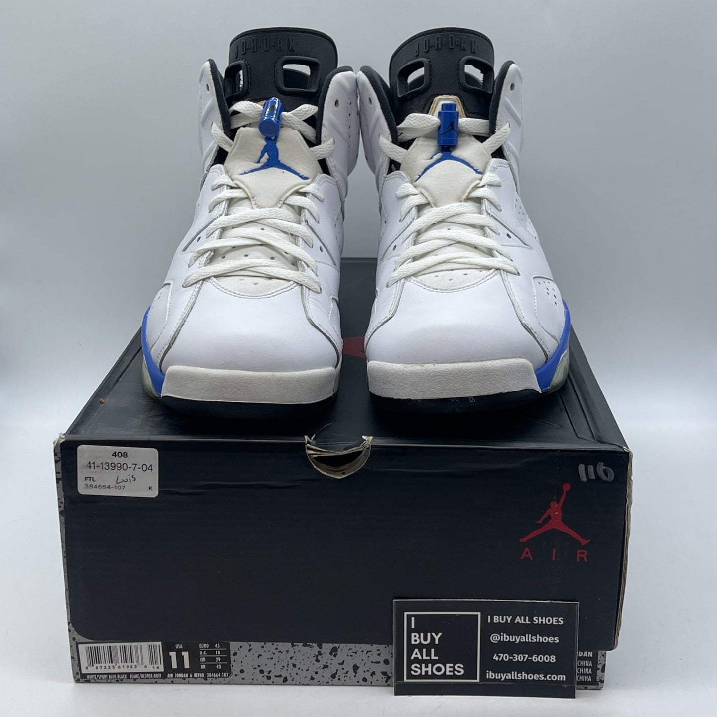 Size 11 - Air Jordan 6 Retro 2014 Sport Blue White Leather (384664-107)