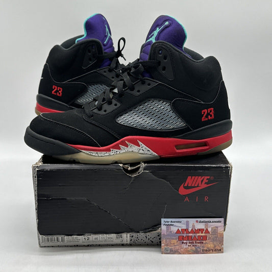 Size 12 - Jordan 5 Retro Top 3 Black 2020 Red Icy Sole Suede Purple Tingus