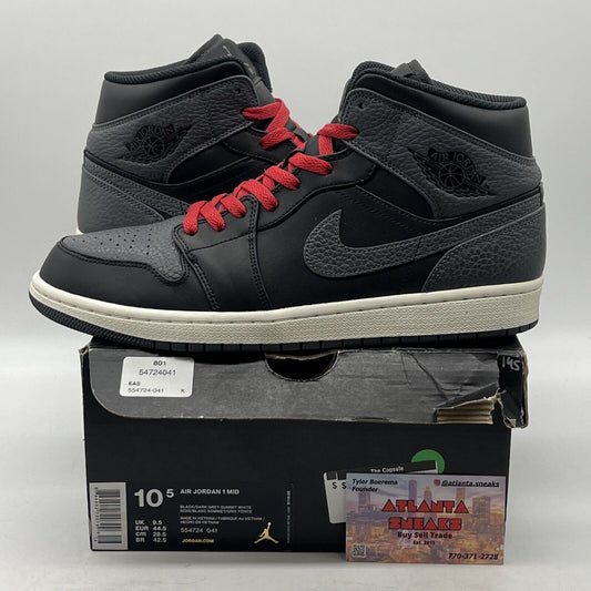 Size 10.5 - Air Jordan 1 Mid Dark Grey Black Leather White (554724-041)