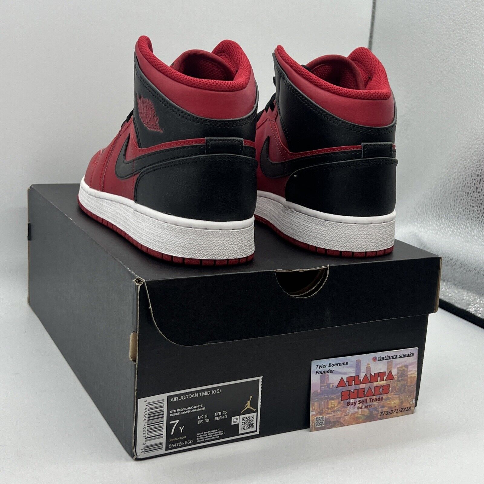 Size 7 - Jordan 1 Mid Reverse Bred Brand New Og All Black Red White