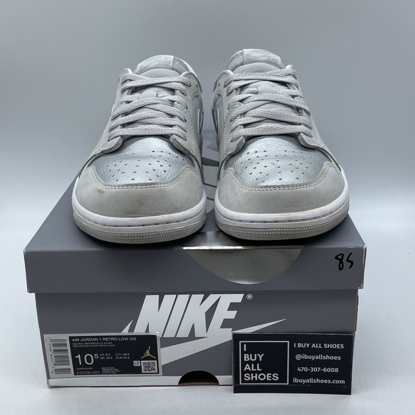 Size 10.5 - Air Jordan 1 Retro OG Low Metallic Silver Grey Suede (CZ0790-002)