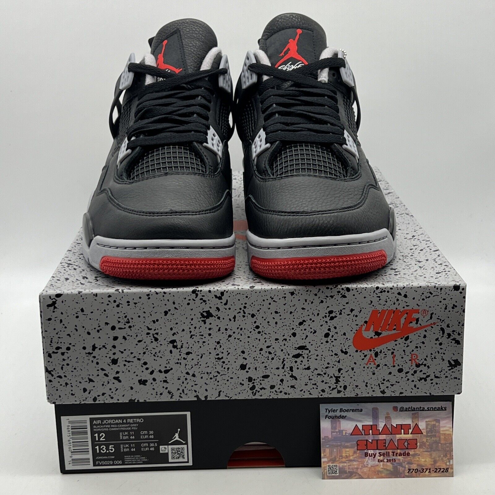 Size 12 - Air Jordan 4 Retro Bred Reimagined Black White Grey Leather FV5029-006