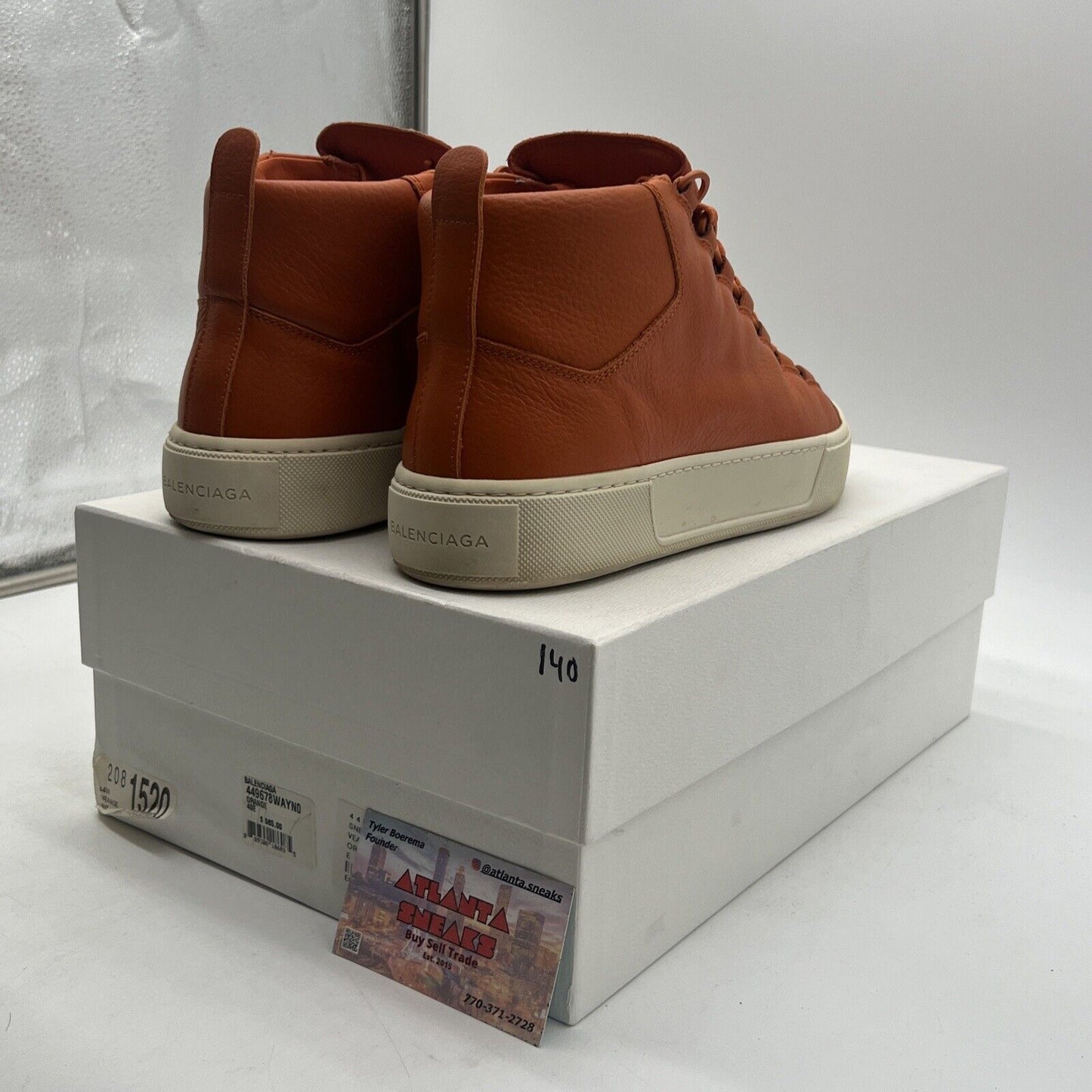 Size 9.5 - Balenciaga Arena High Orange White Leather High Top Sneakers