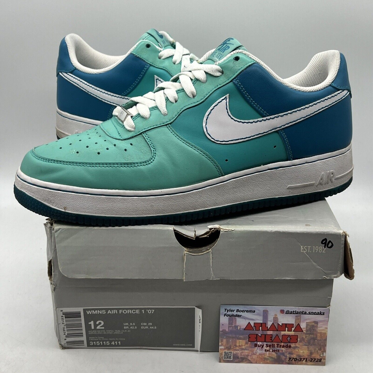 Size 12 - Nike Air Force 1 '07 Azure W White Blue Leather (315115-411)