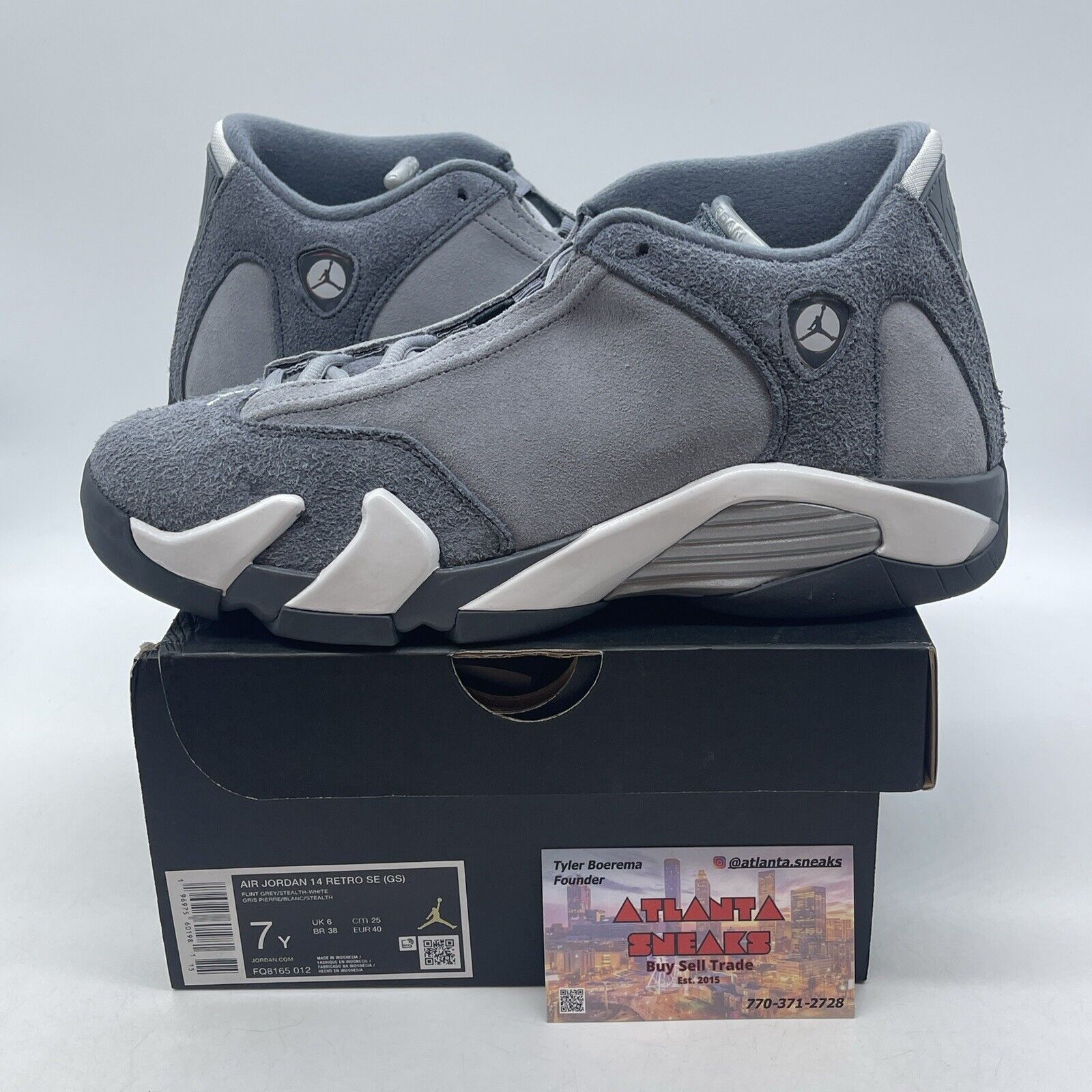 Size 7Y - Air Jordan 14 Flint Grey White Silver Suede (FQ8165-012)