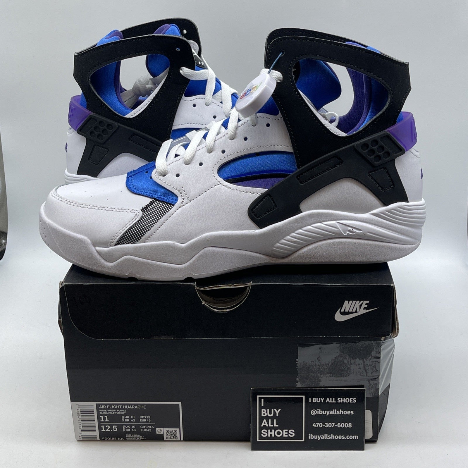 Size 11 - Nike Air Flight Huarache White Varsity Purple Suede (FD0183-101)