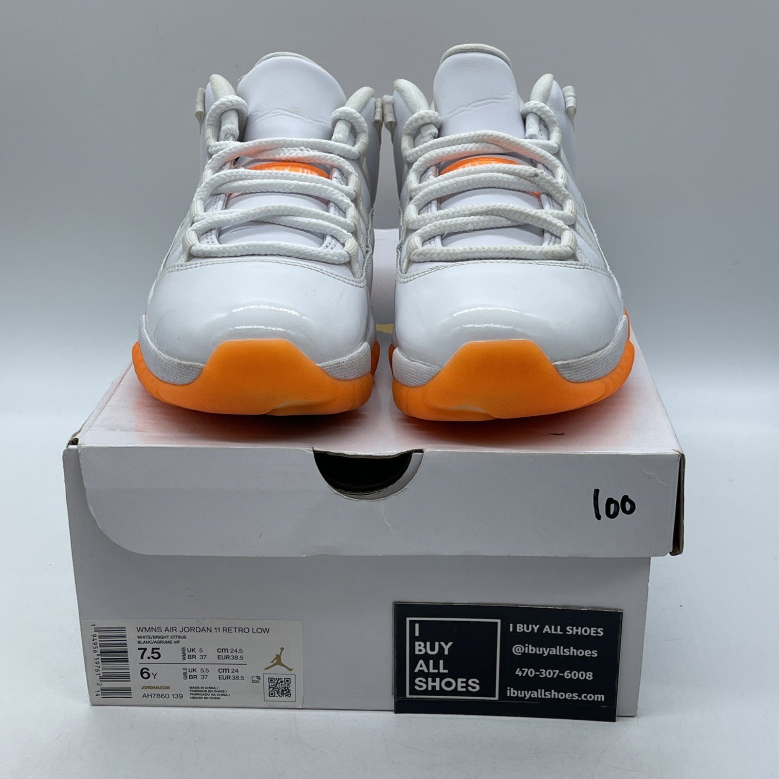 Size 7.5W - Air Jordan 11 Retro Low Bright Citrus White Leather (AH7860-139)
