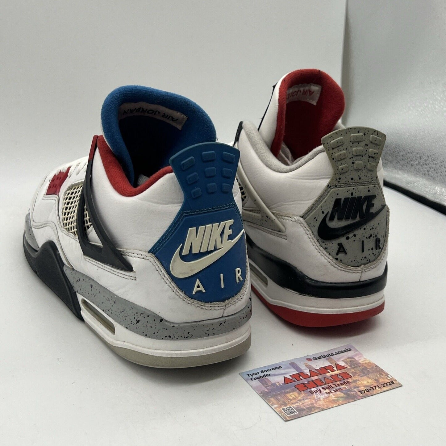 Size 10 - Jordan 4 Retro SE Mid What The 4 White Black Blue Red Leather Grey