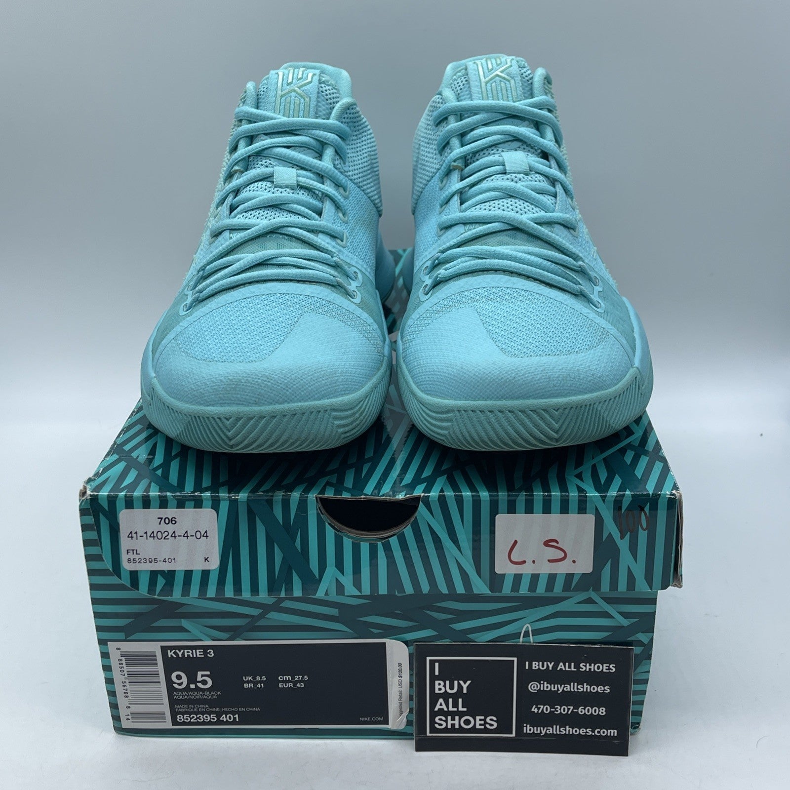 Size 9.5 - Nike Kyrie 3 Tiffany Blue Suede Leather (852395-401)