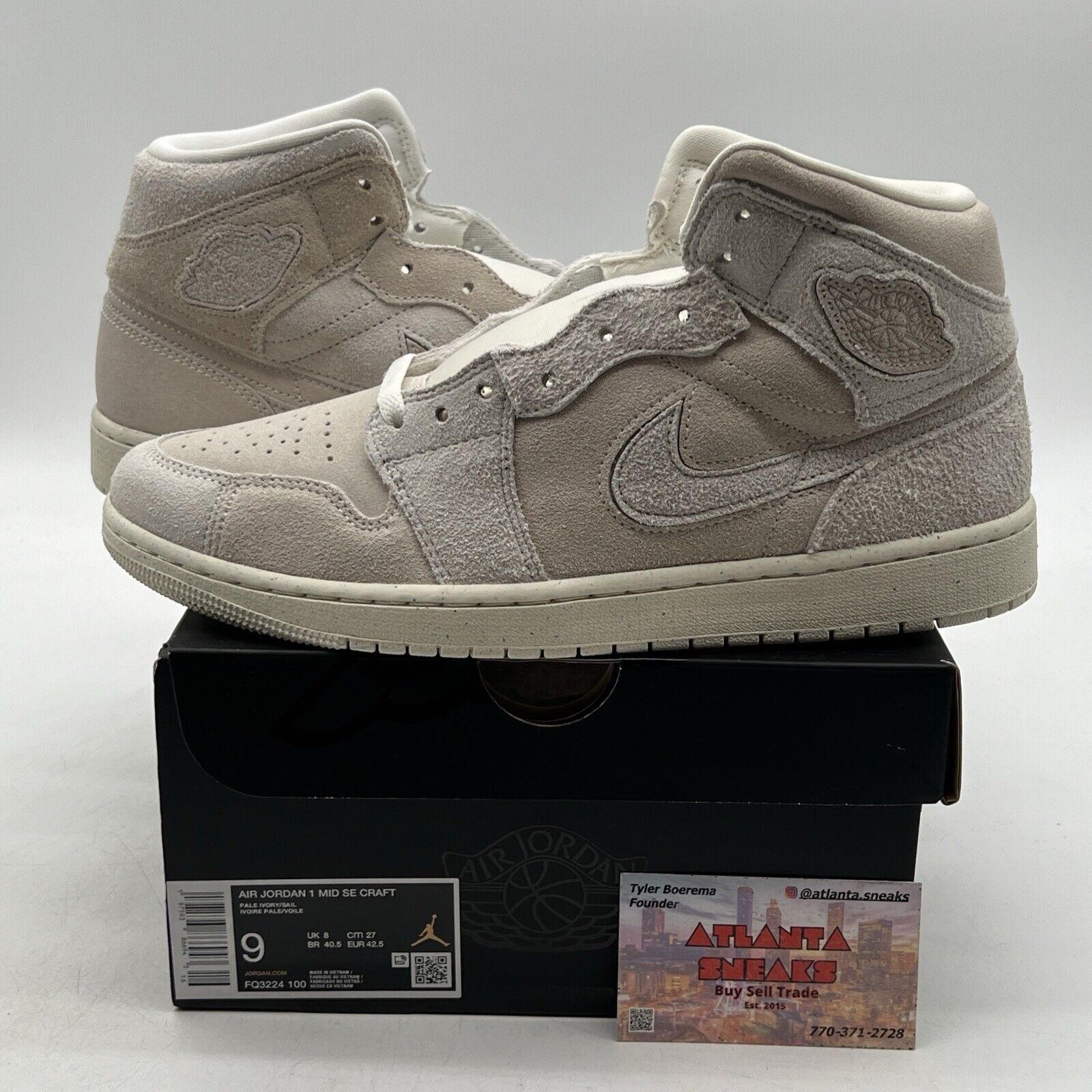 Size 9 - Air Jordan 1 SE Craft Mid Pale Ivory Suede (FQ3224-100).