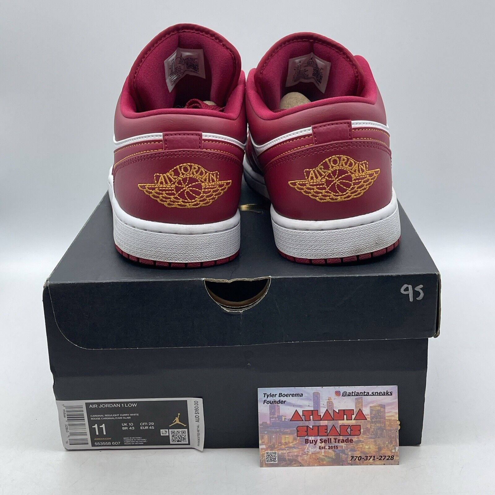 Size 11 - Jordan 1 Low Cardinal Red 2022 White Yellow Leather (553558-607)