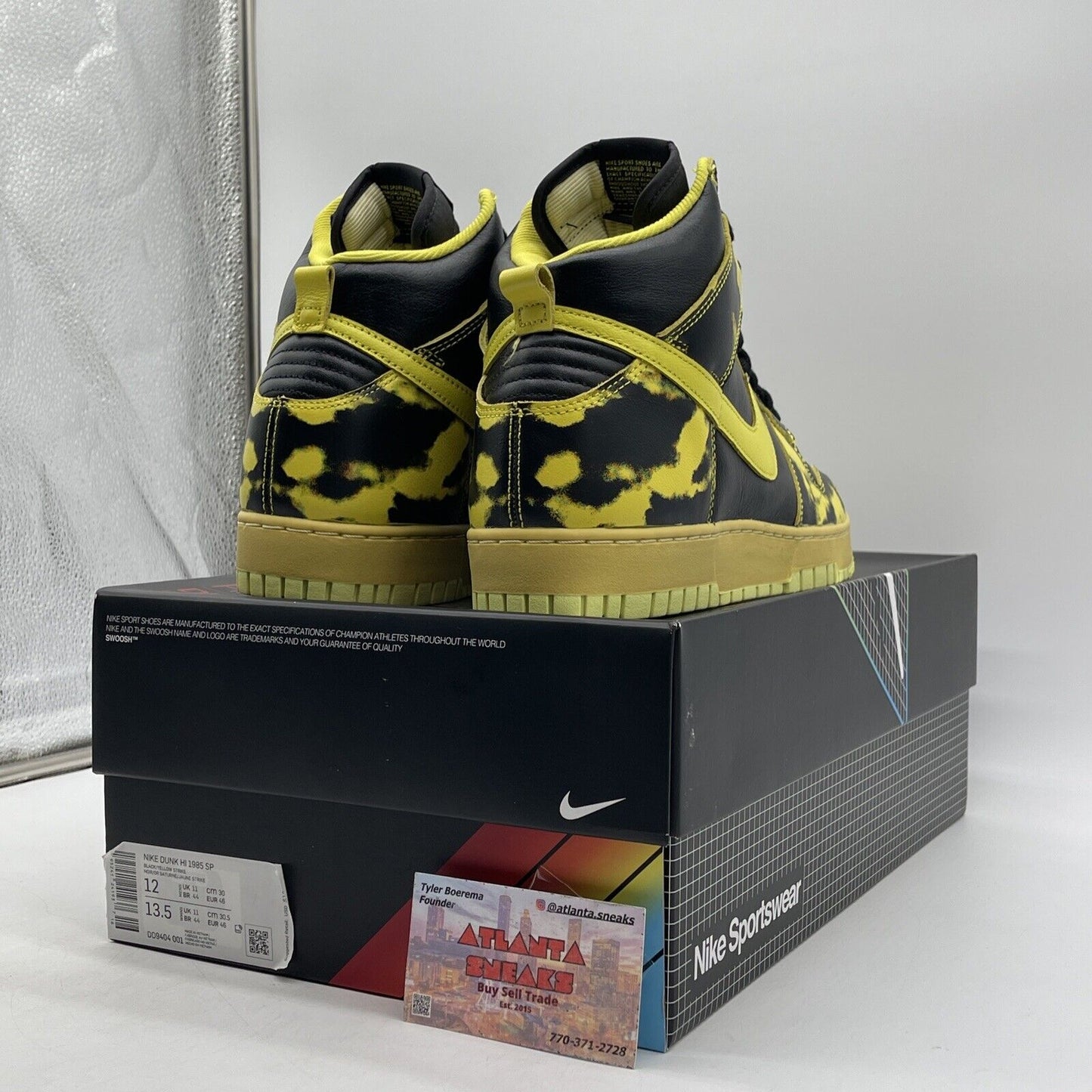 Size 12 - Nike Dunk 1985 High Yellow Acid Wash Black Leather (DD9404-001)