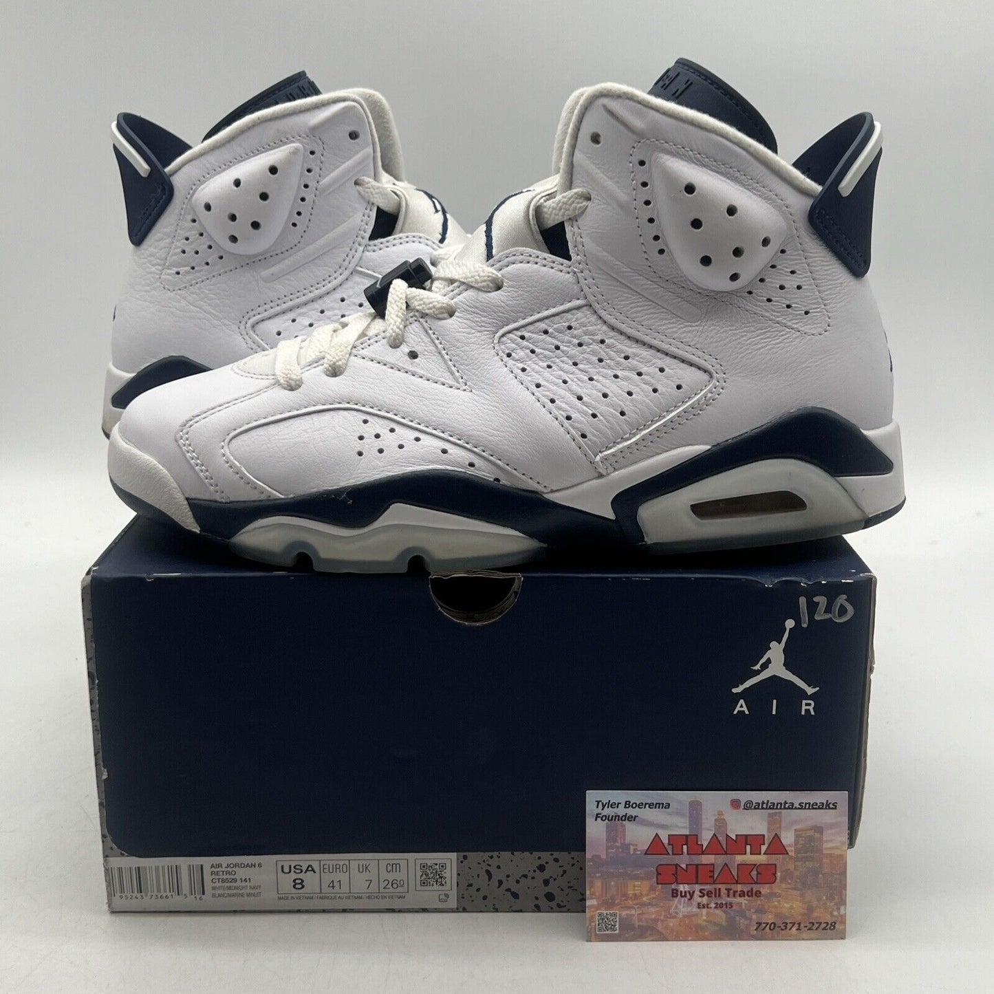 Size 8 - Jordan 6 Retro Midnight Navy White Leather (CT8529-141)