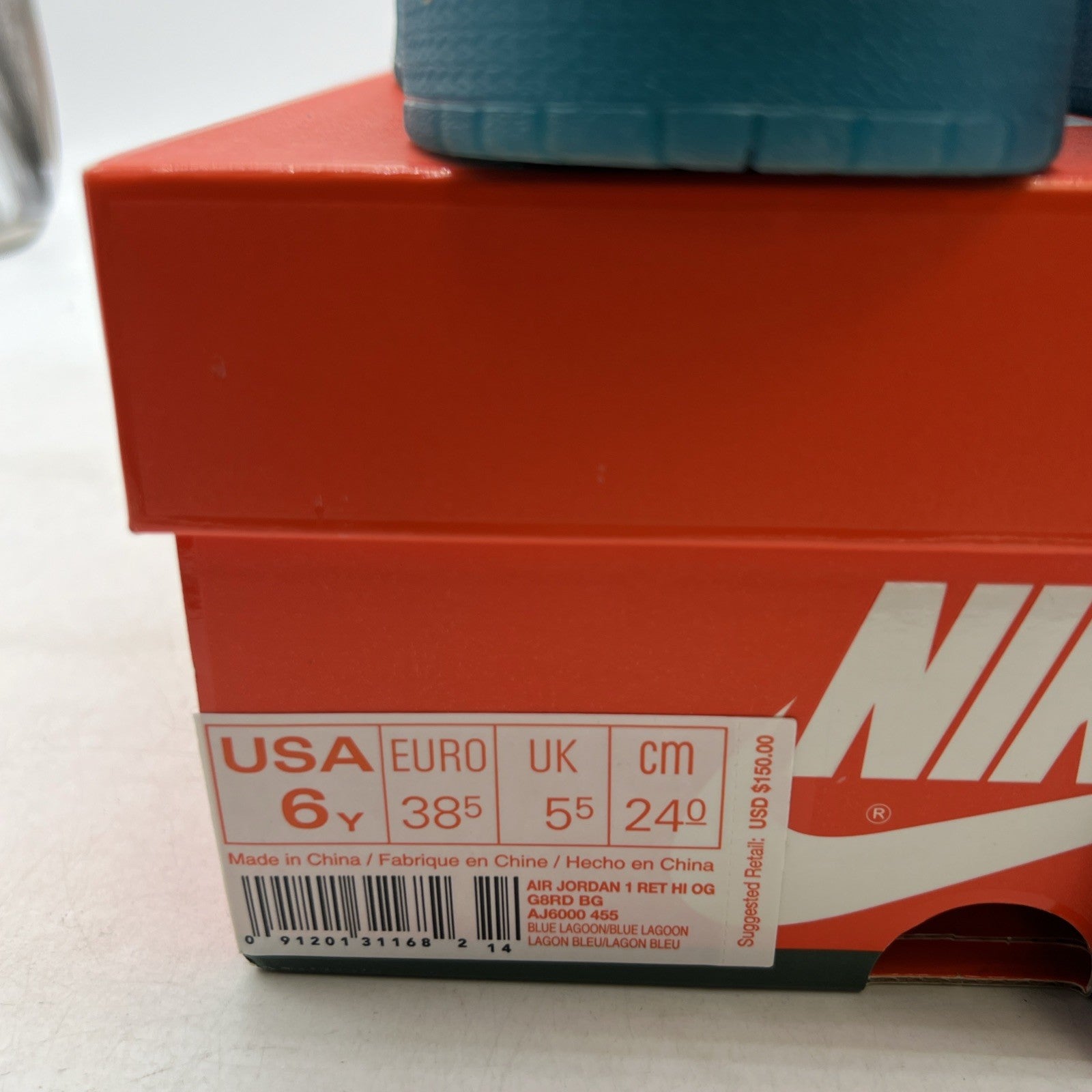 Size 6Y - Air Jordan 1 Retro OG G8RD High Blue Lagoon (AJ6000-455)