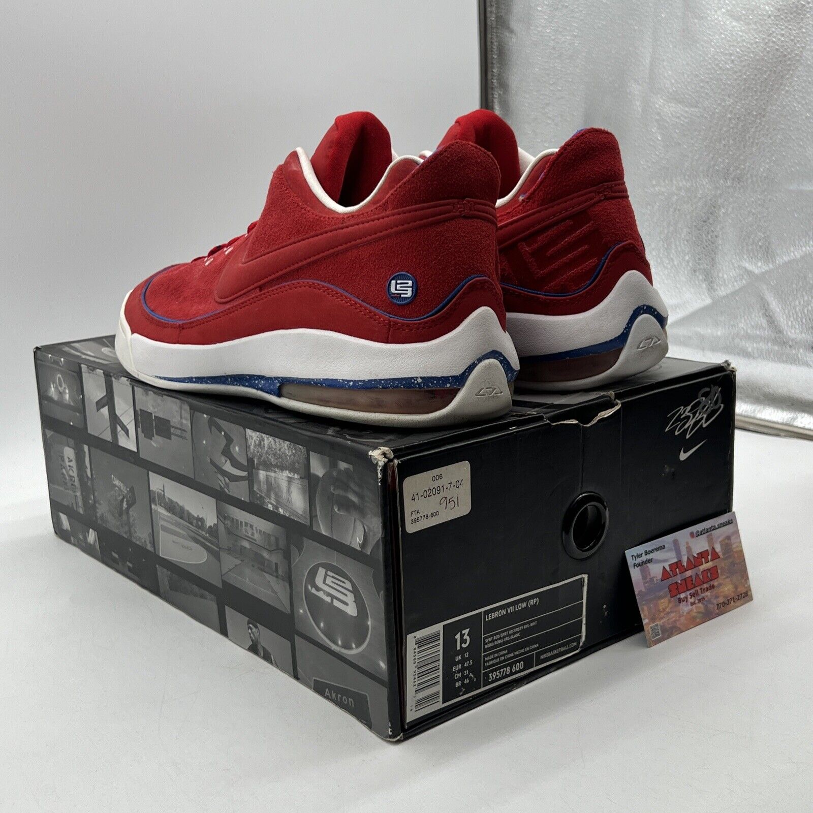 Size 13 - Nike LeBron 7 Low Rumor Red Blue White Suede (395778-600)