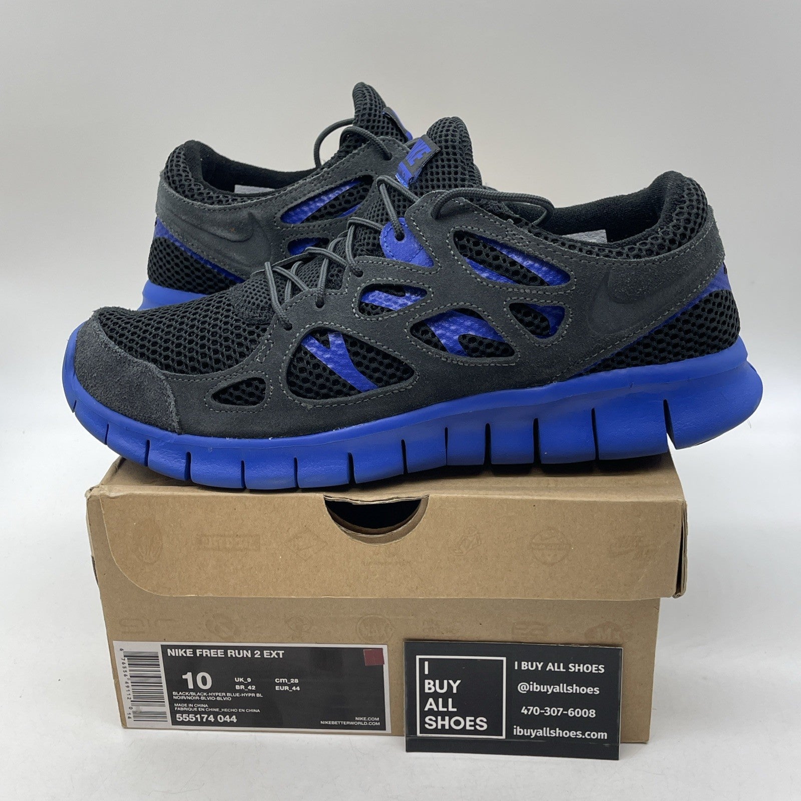 Size 10 - Nike Free RN 2 Black Blue Gray Suede Leather (555174-044)