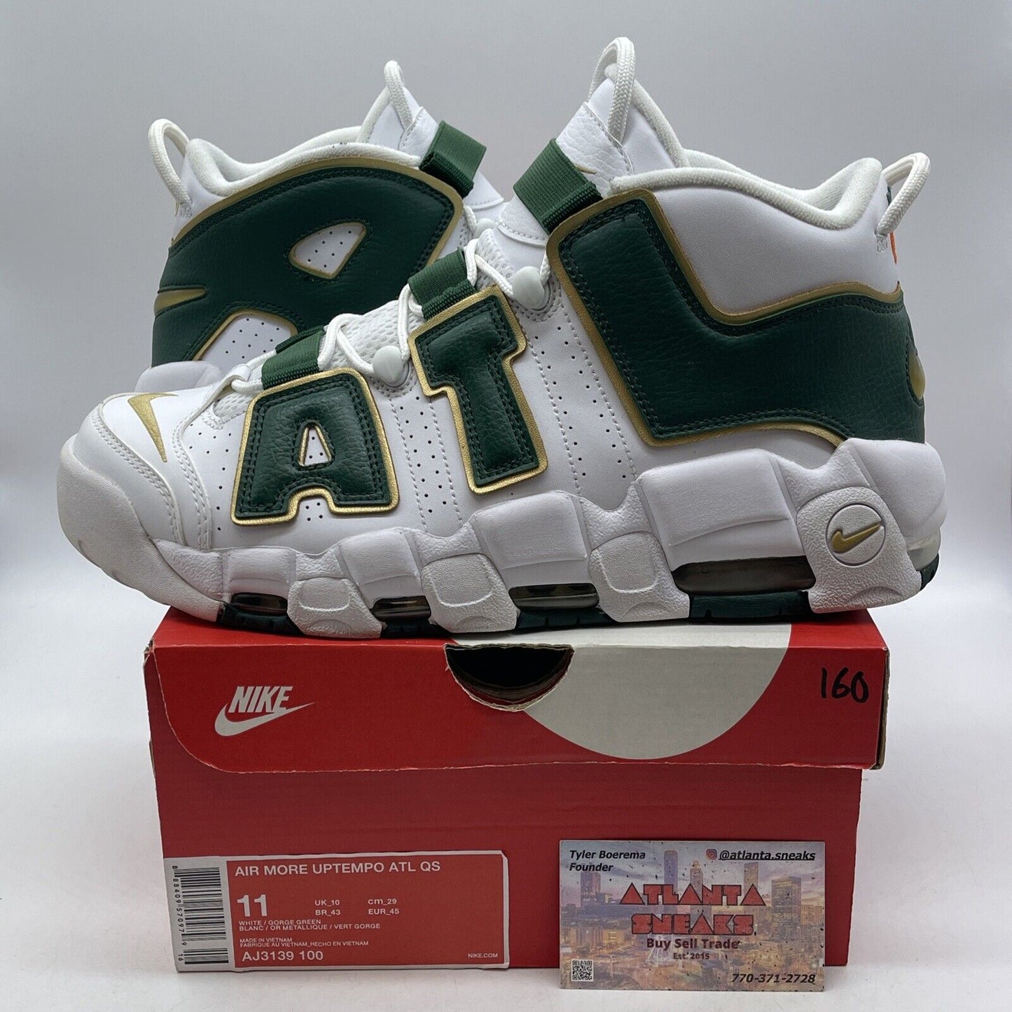 Size 11 - Nike Air More Uptempo QS Atlanta White Green Gold Leather (AJ3139-100)