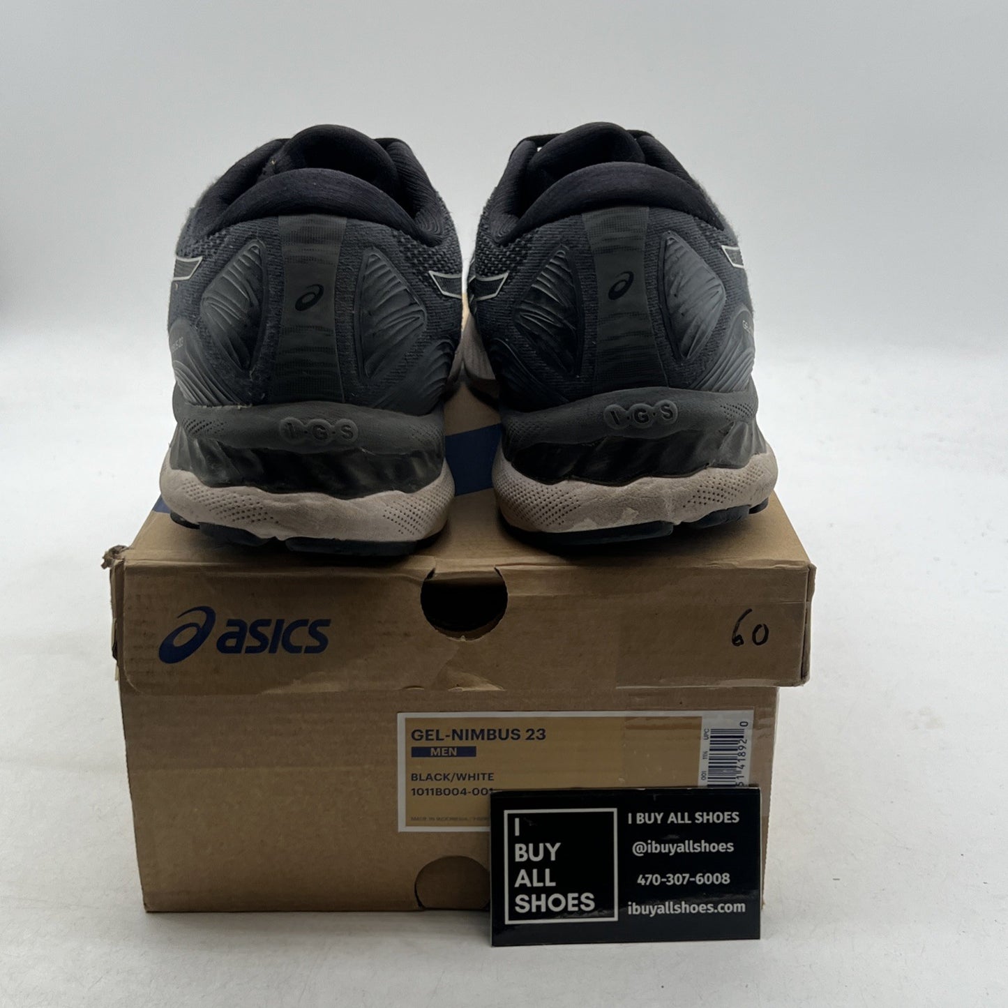 Size 11.5 - Asics Gel Nimbus 23 Black White (1011B004-001)