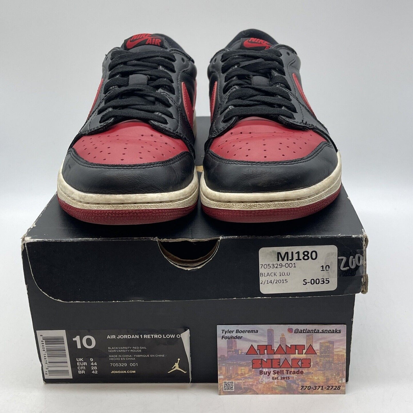 Size 10 - Air Jordan 1 Retro OG Low Bred White Red Black Leather (705329-001)