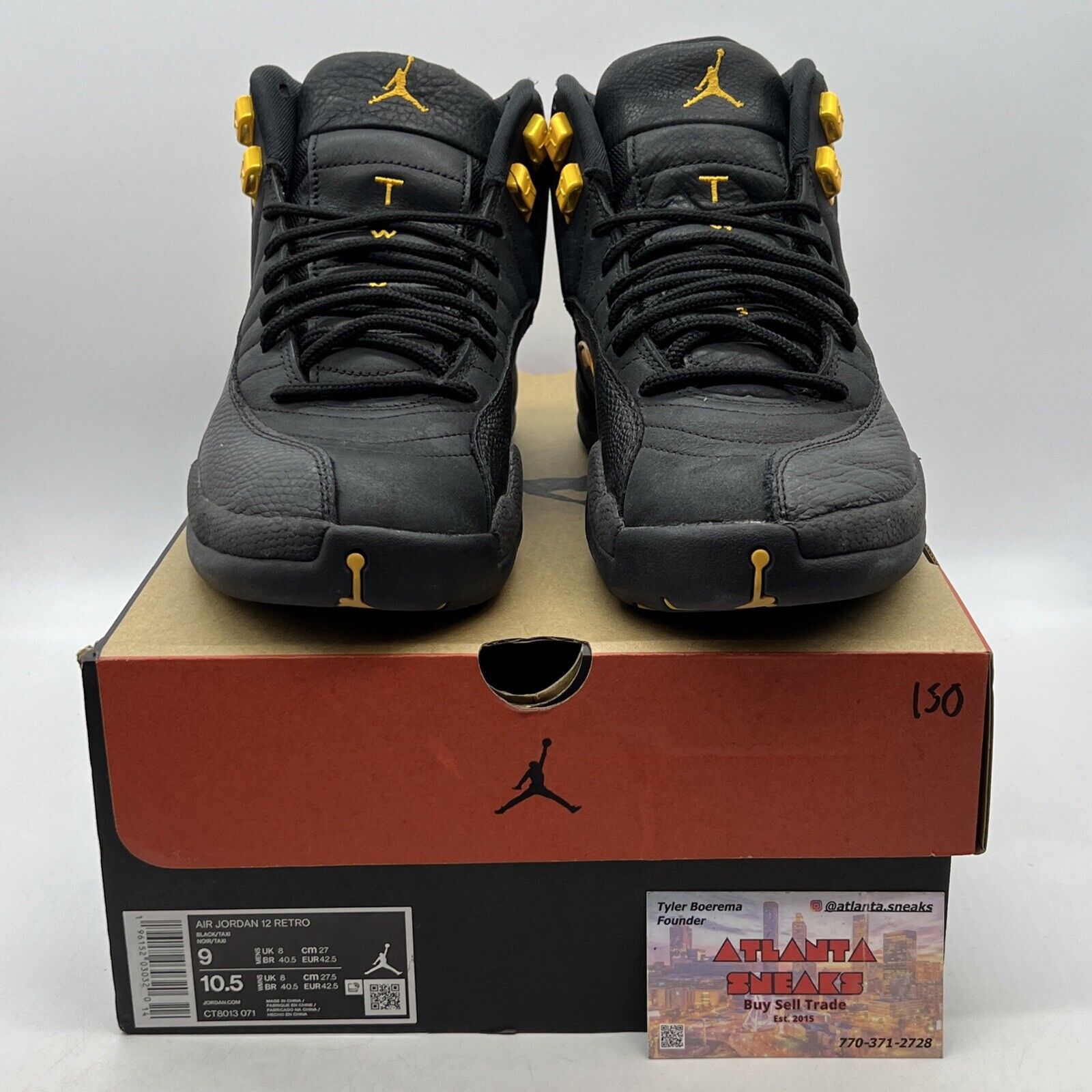 Size 9 - Jordan 12 Retro Mid Black Taxi Yellow Leather (CT8013-071)