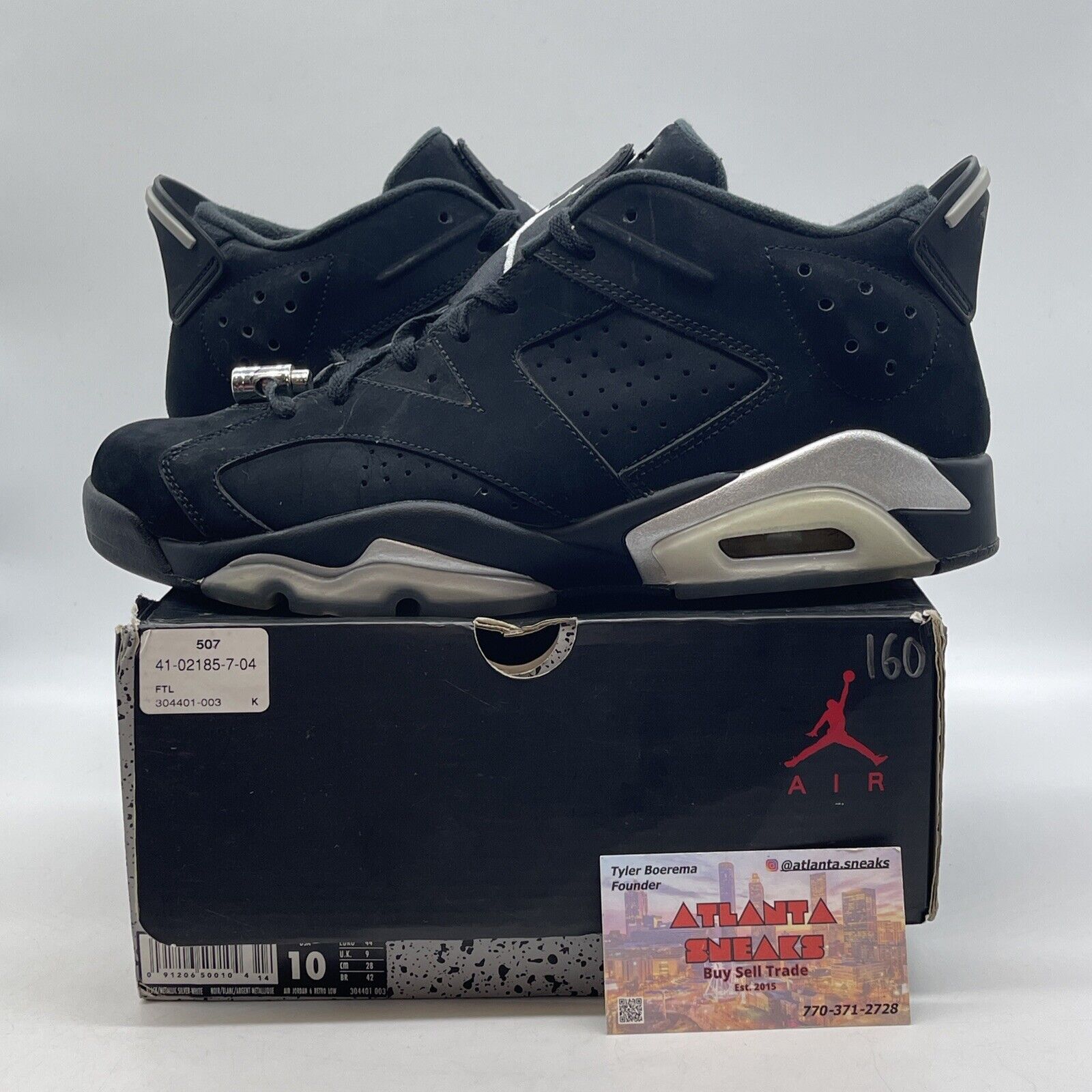 Size 10 - Air Jordan 6 Retro Low Chrome Black (304401-003)