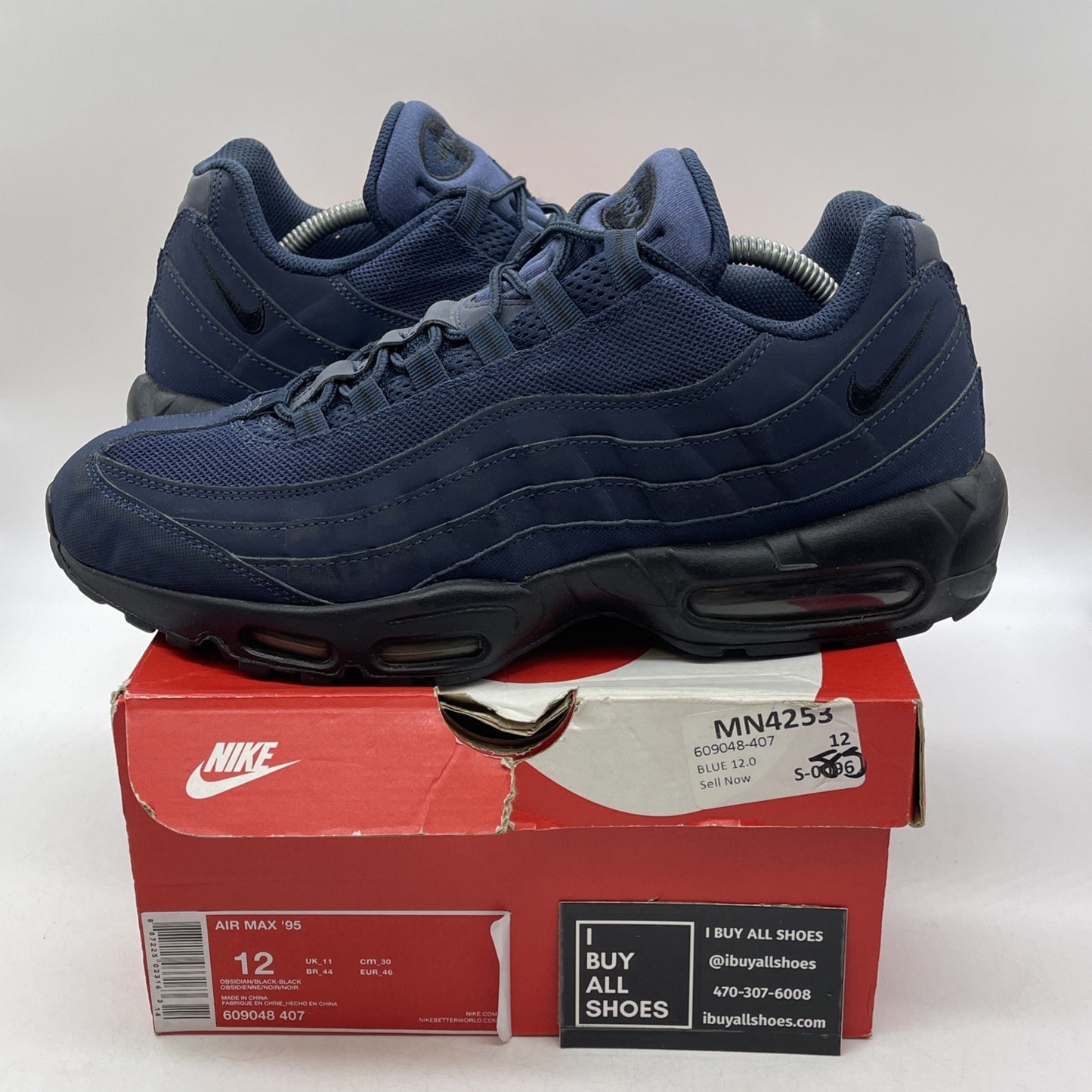 Size 12 - Nike Air Max 95 Obsidian Black Suede Leather (609048-407)