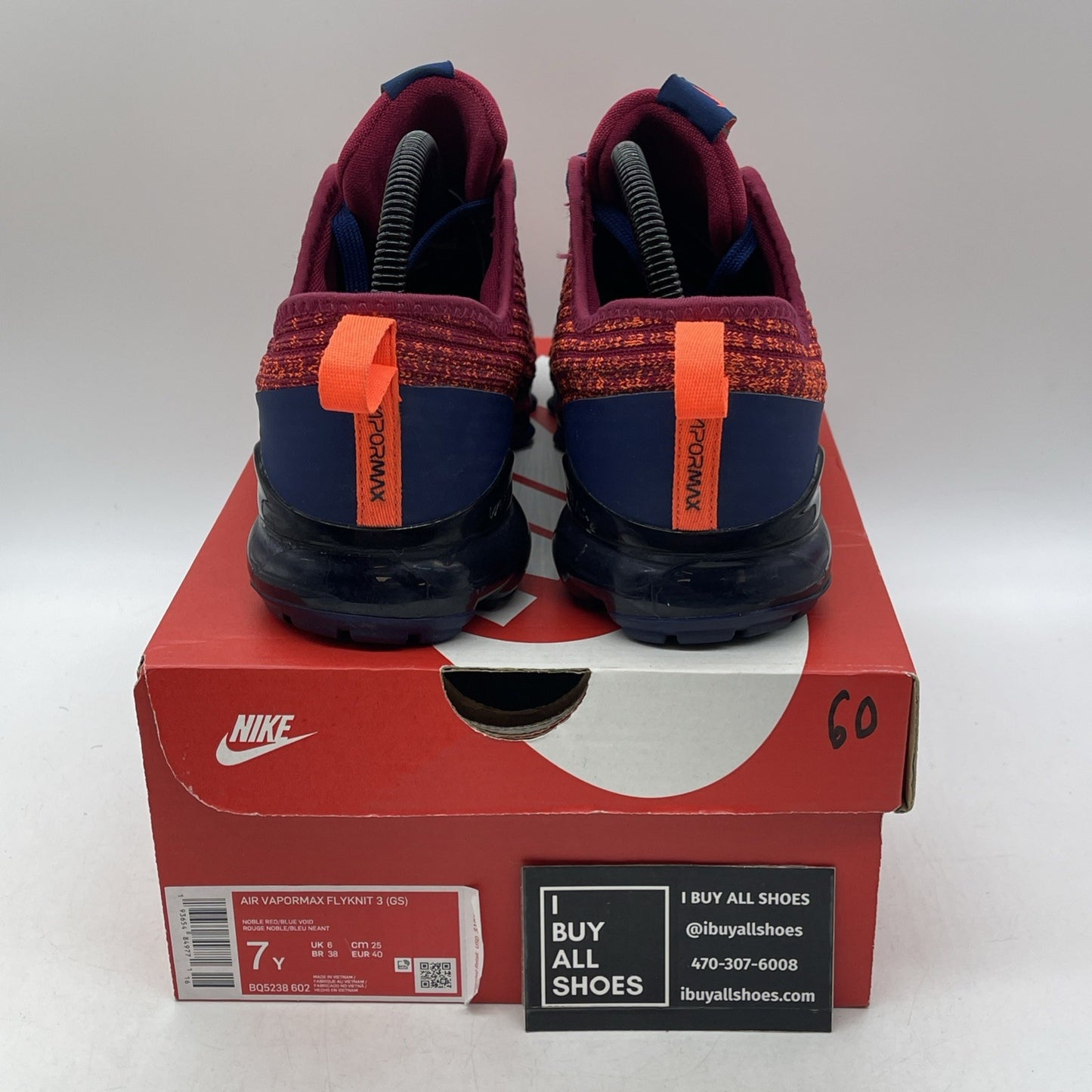 Size 7Y - Nike Air VaporMax Flyknit 3 GS "Noble Red Blue" (BQ5238-602)