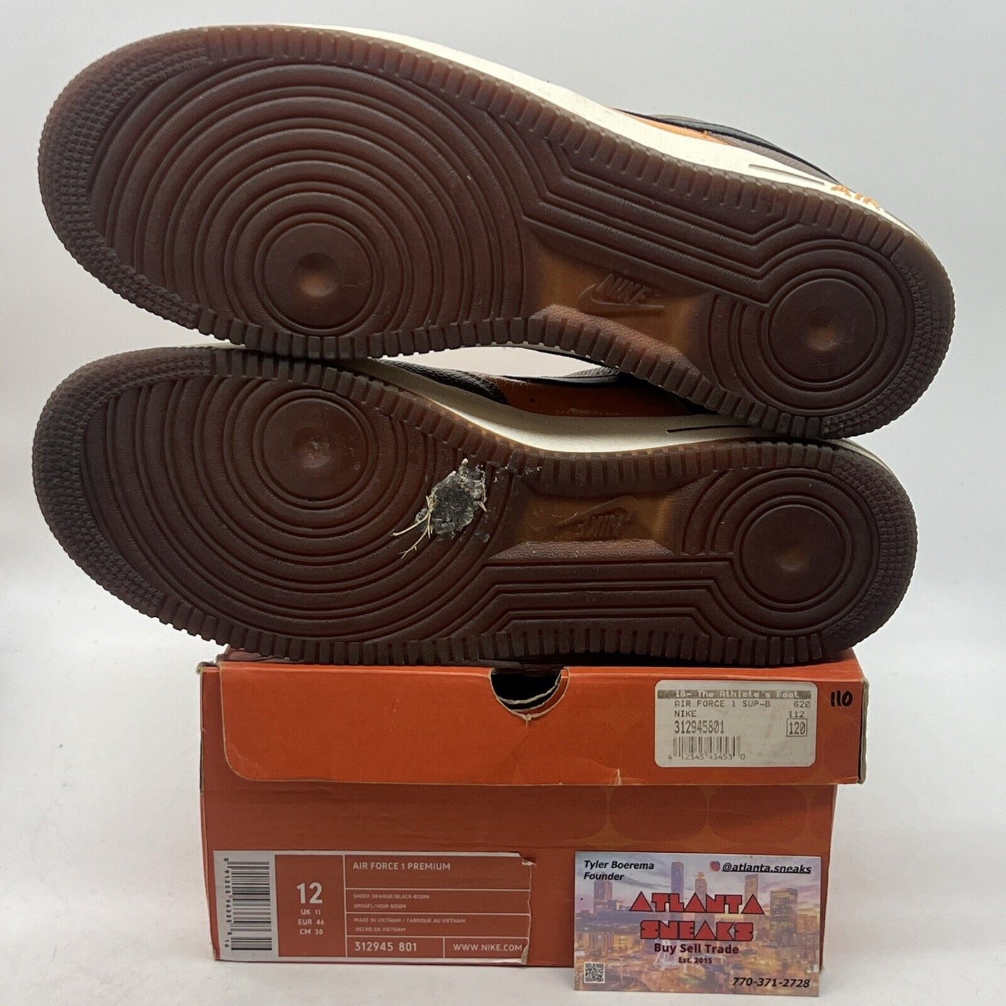 Size 12 - Nike Air Force 1 Premium Super Bowl Orange Brown Leather (312945-801)