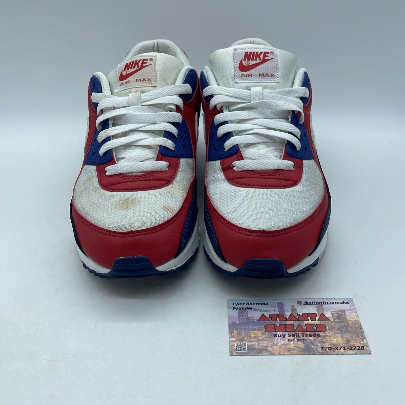 Size 10.5 - Nike Air Max 90 USA White Blue Red Suede Leather (CW5456-100)